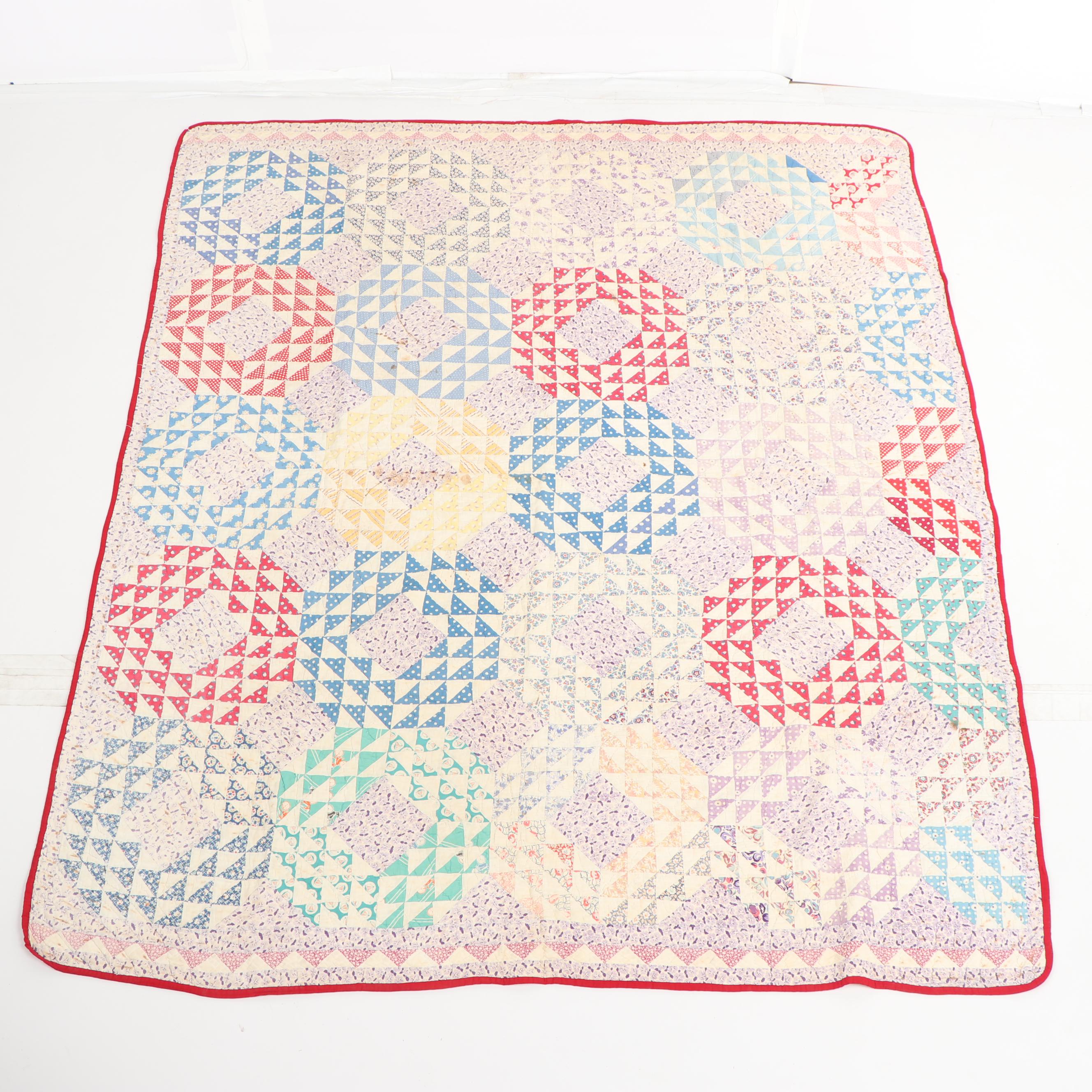 Handmade "Ocean Waves" Quilt, Circa 1940s