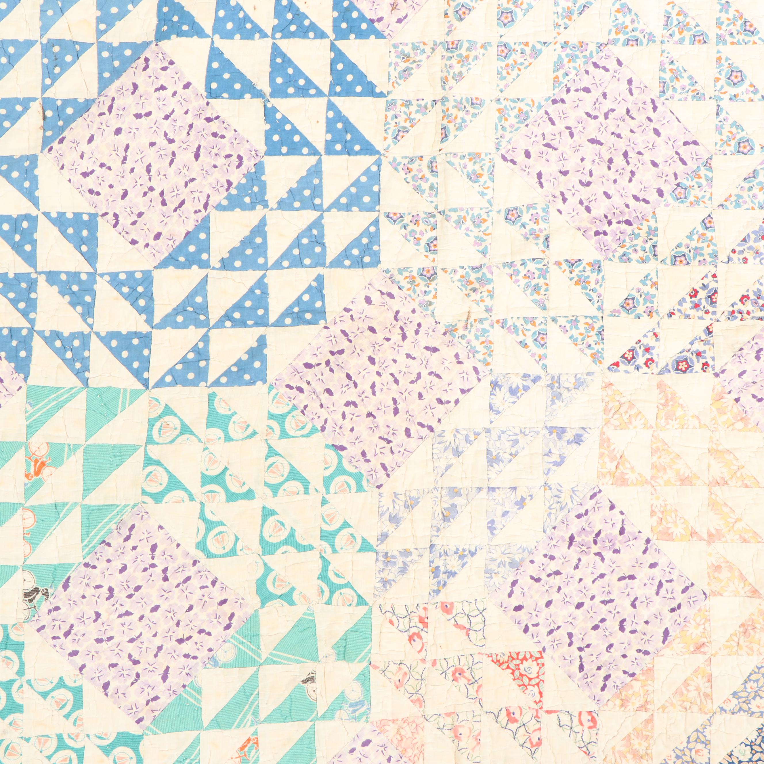 Handmade "Ocean Waves" Quilt, Circa 1940s