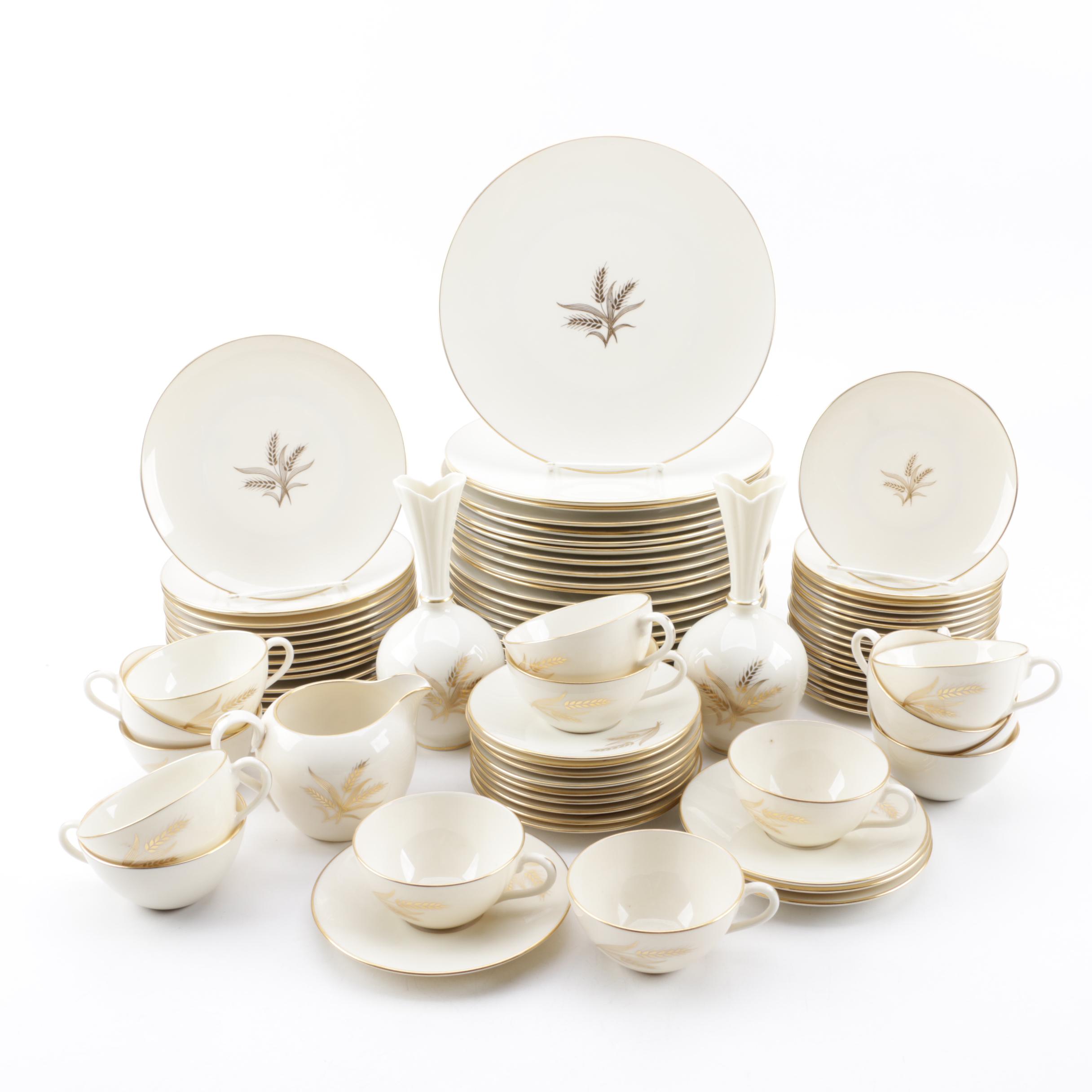 Lenox "Wheat" Bone China Dinnerware and Bud Vases, Mid-Late 20th Century
