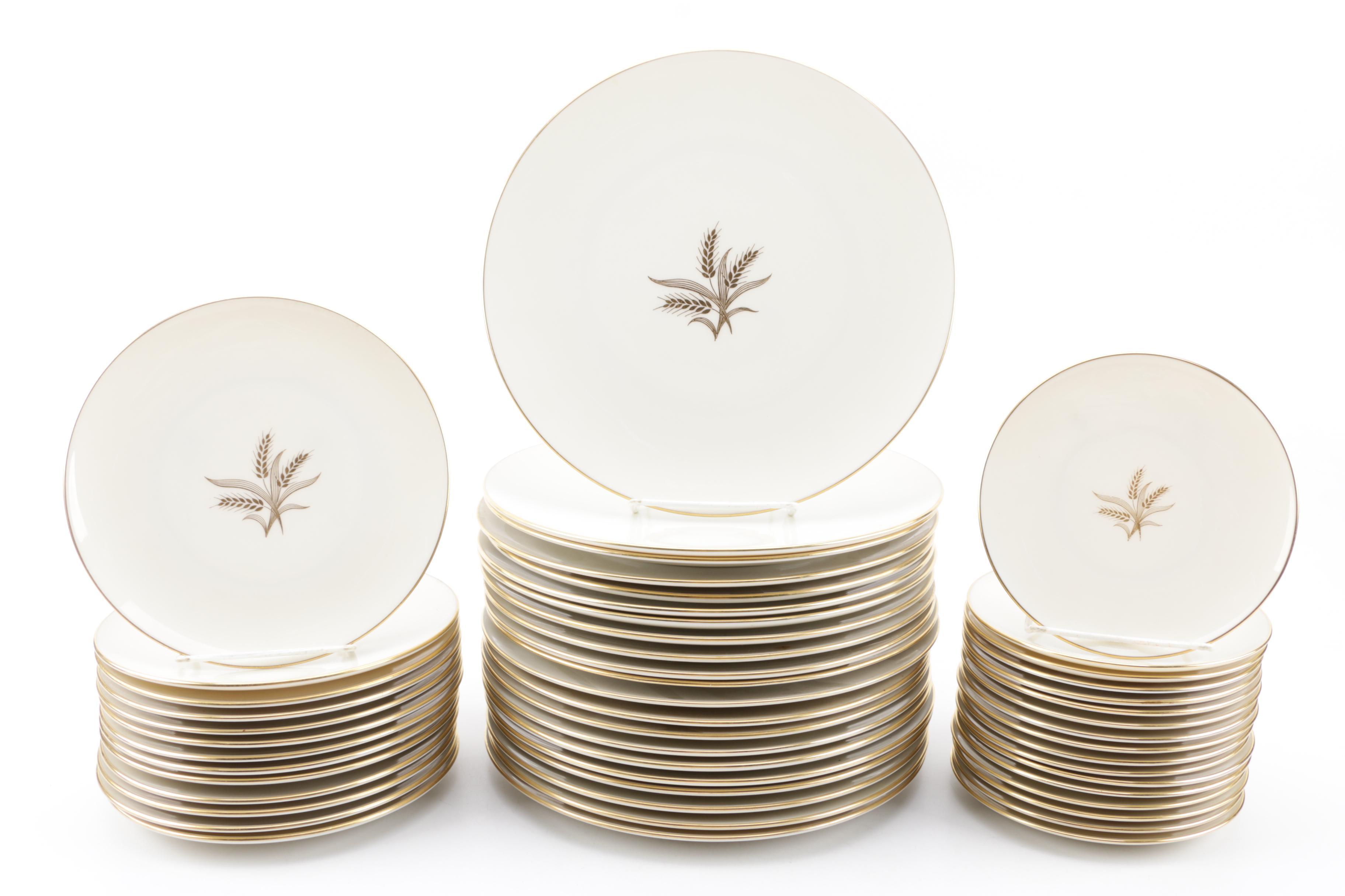 Lenox "Wheat" Bone China Dinnerware and Bud Vases, Mid-Late 20th Century