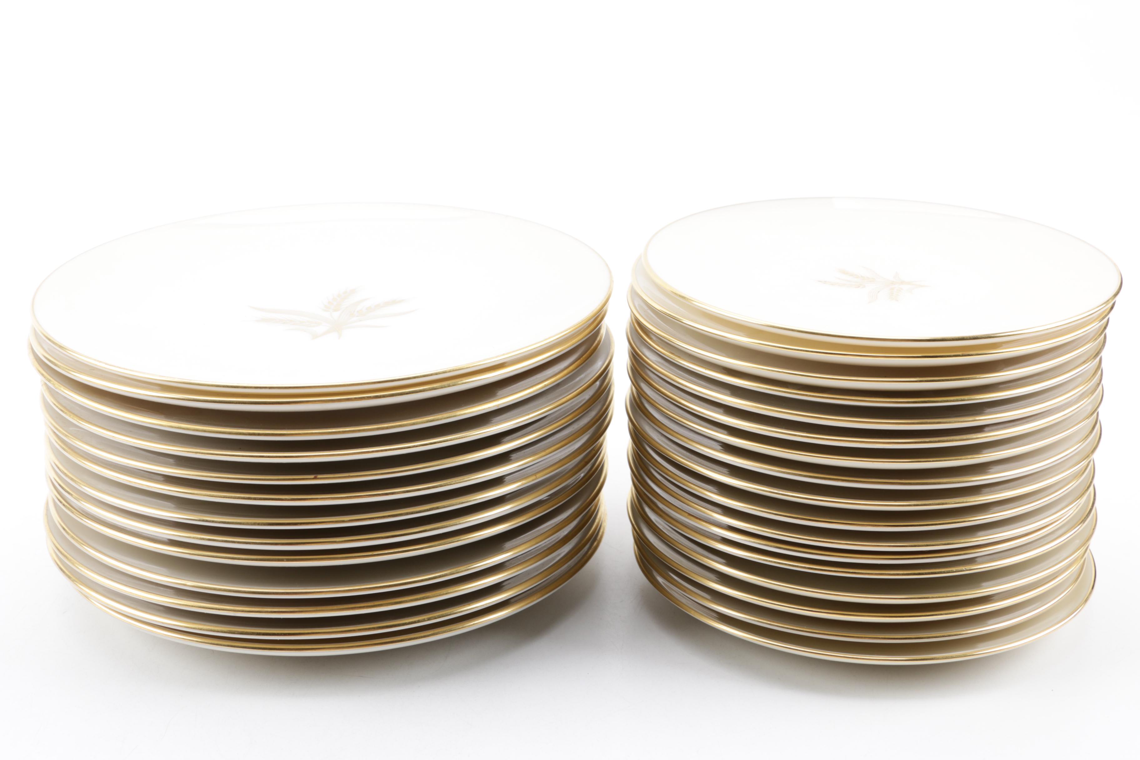 Lenox "Wheat" Bone China Dinnerware and Bud Vases, Mid-Late 20th Century