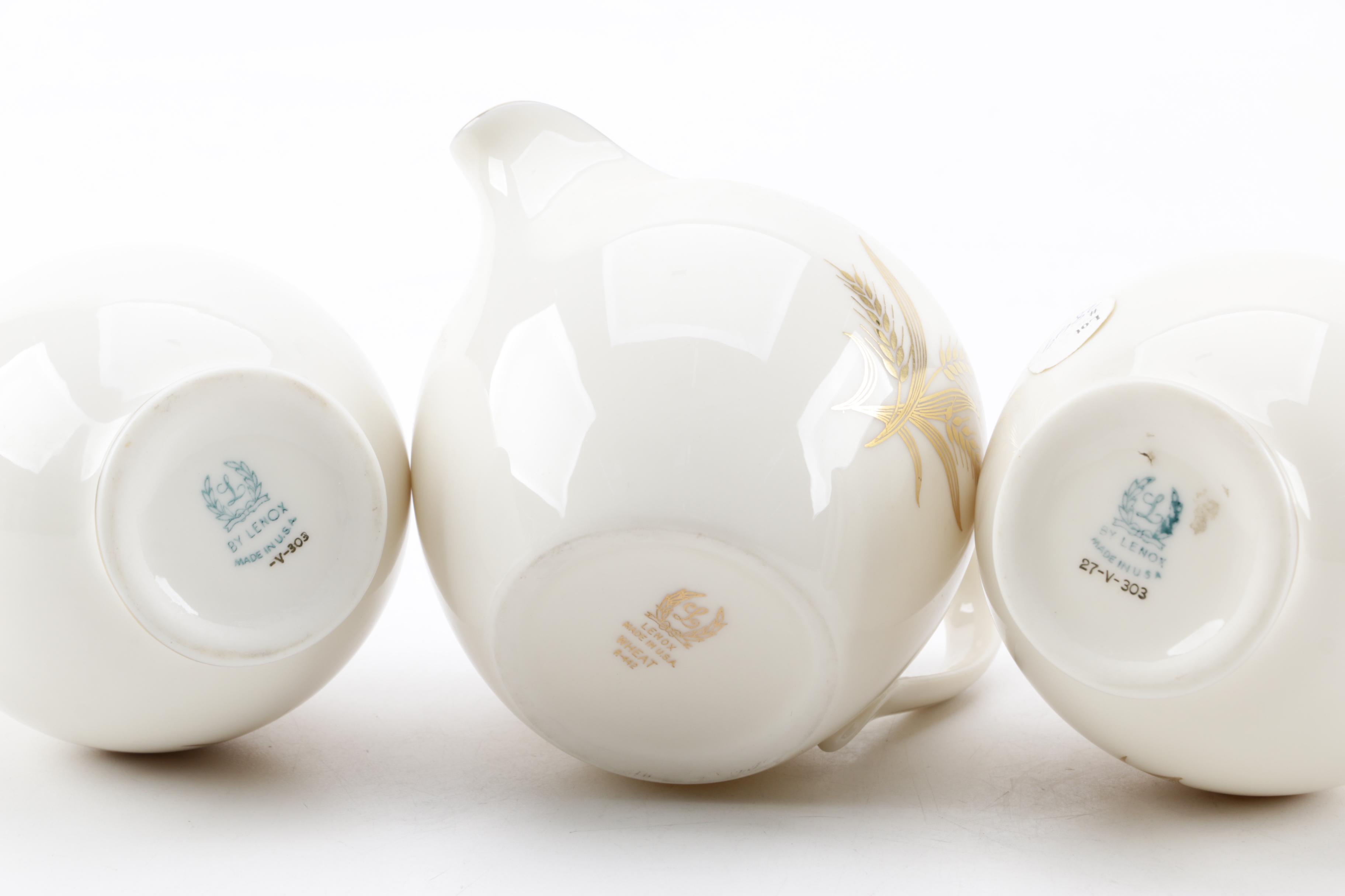 Lenox "Wheat" Bone China Dinnerware and Bud Vases, Mid-Late 20th Century