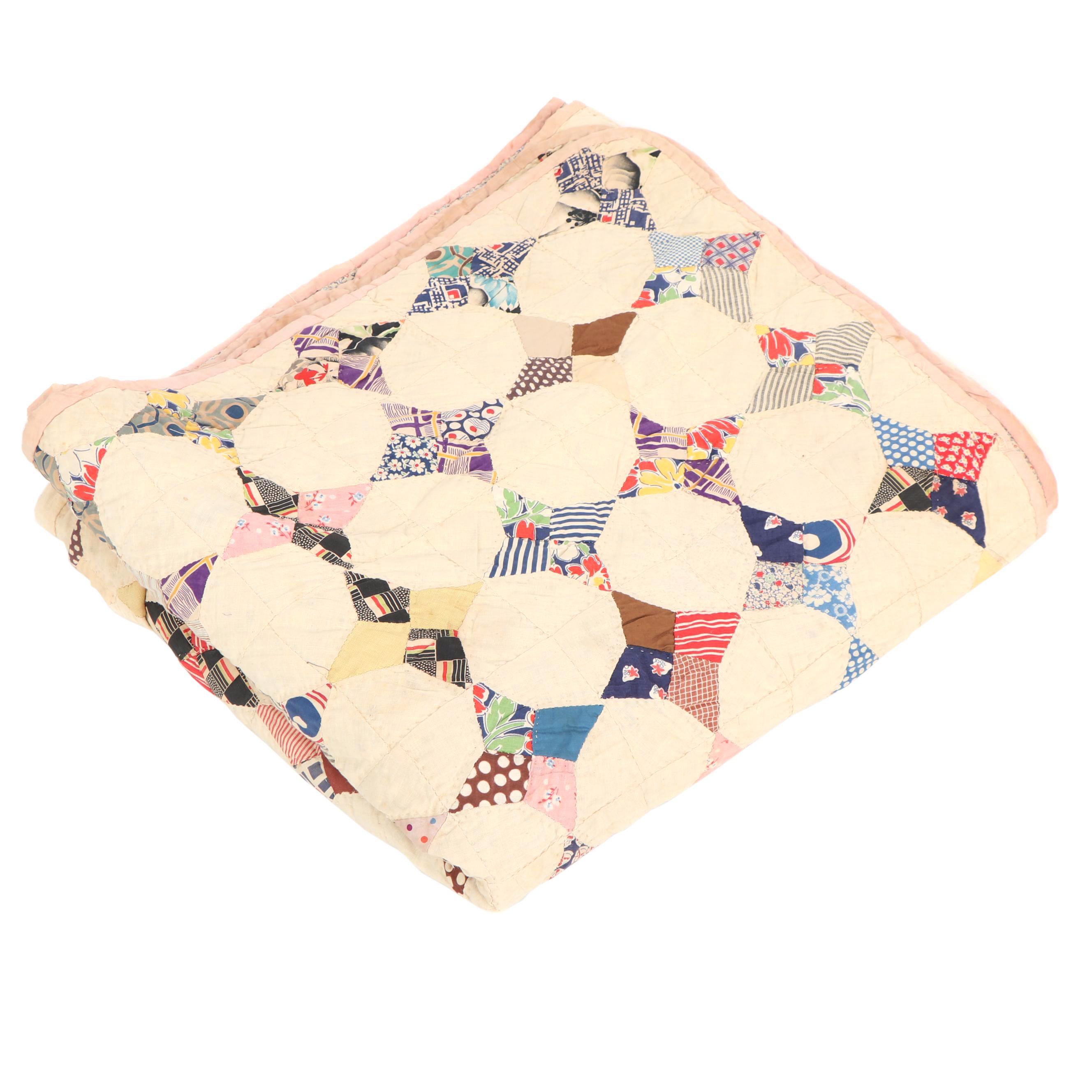 Handmade "Periwinkle Star" Quilt, Circa 1940's