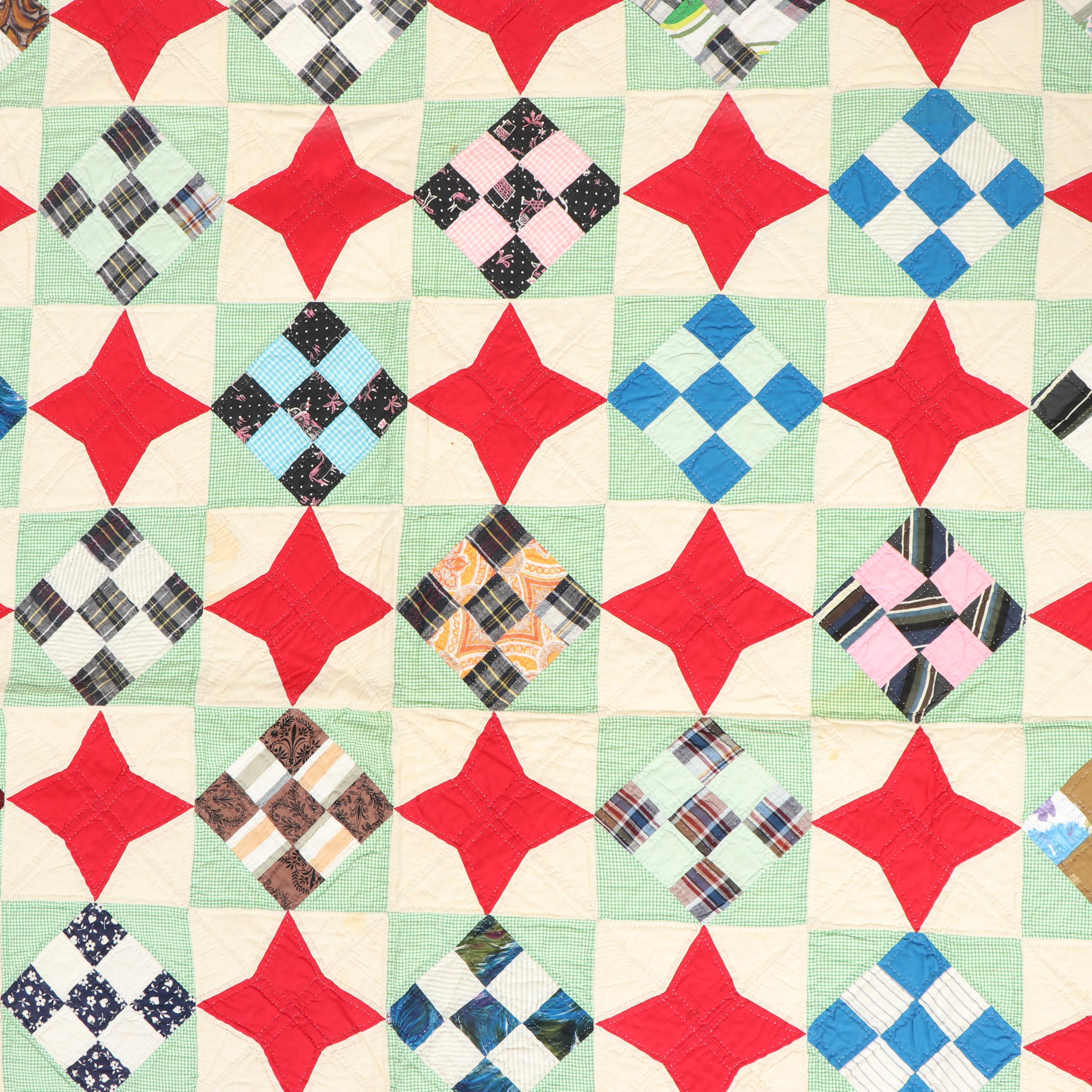 Handmade "Four Point Star and Diamond Patchwork" Quilt
