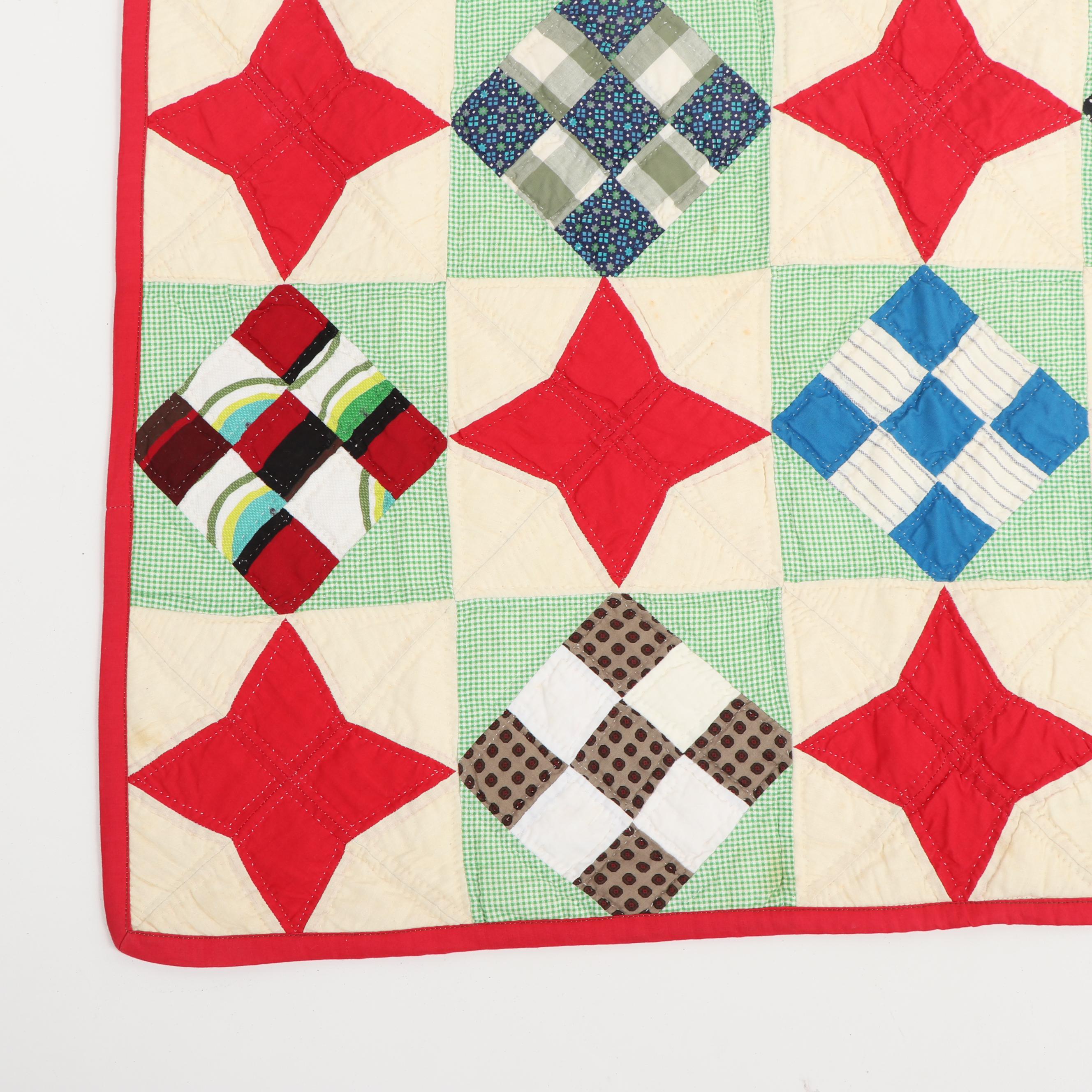 Handmade "Four Point Star and Diamond Patchwork" Quilt