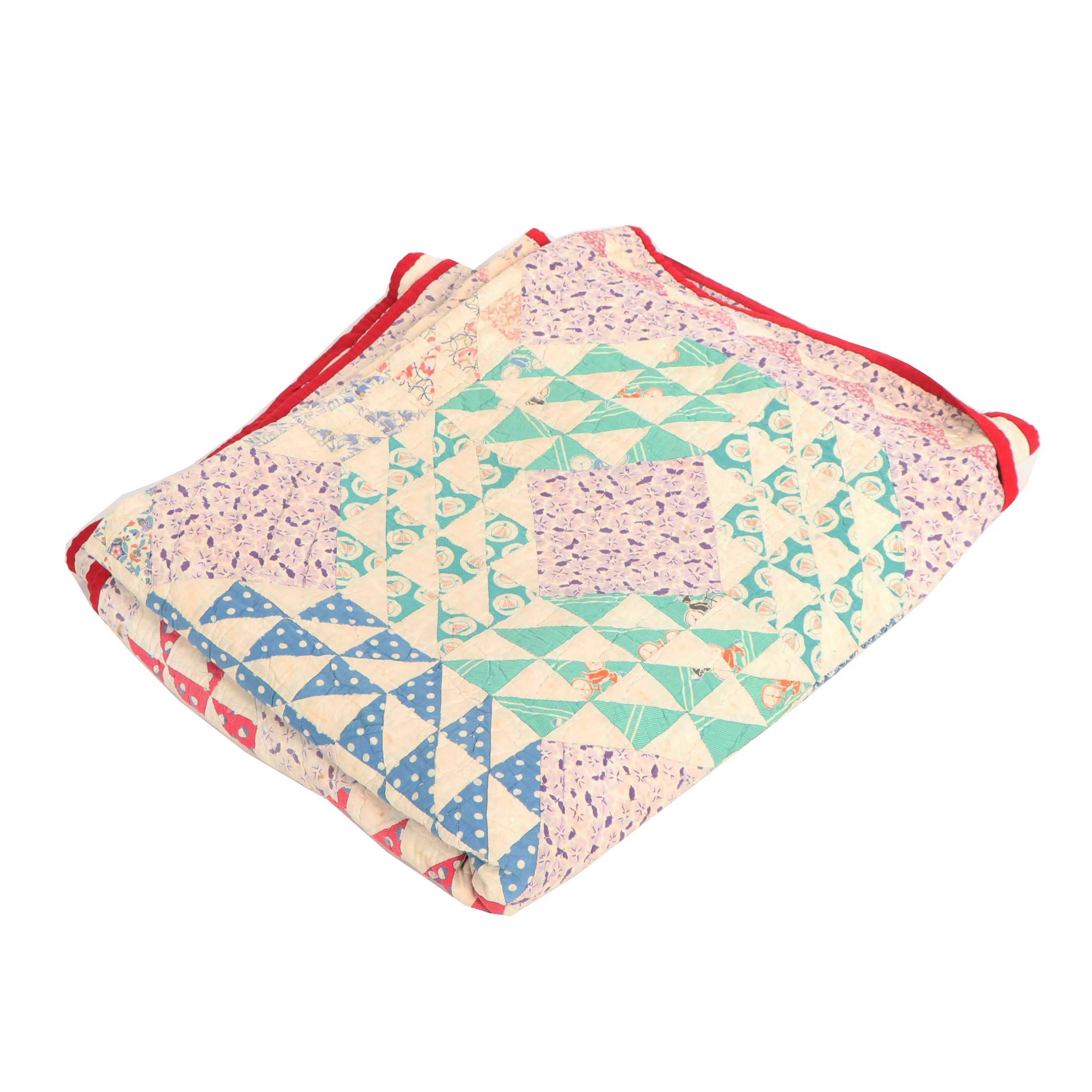 Handmade "Ocean Waves" Quilt, Circa 1940s