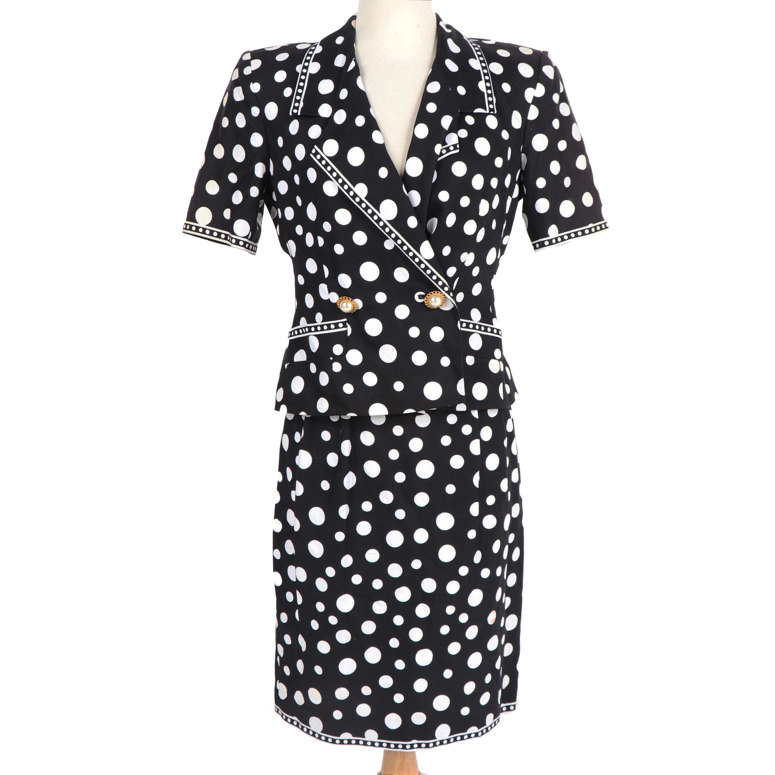 Women's Vintage Ricki Freeman for Teri Jon Black and White Polka Dot Skirt Suit