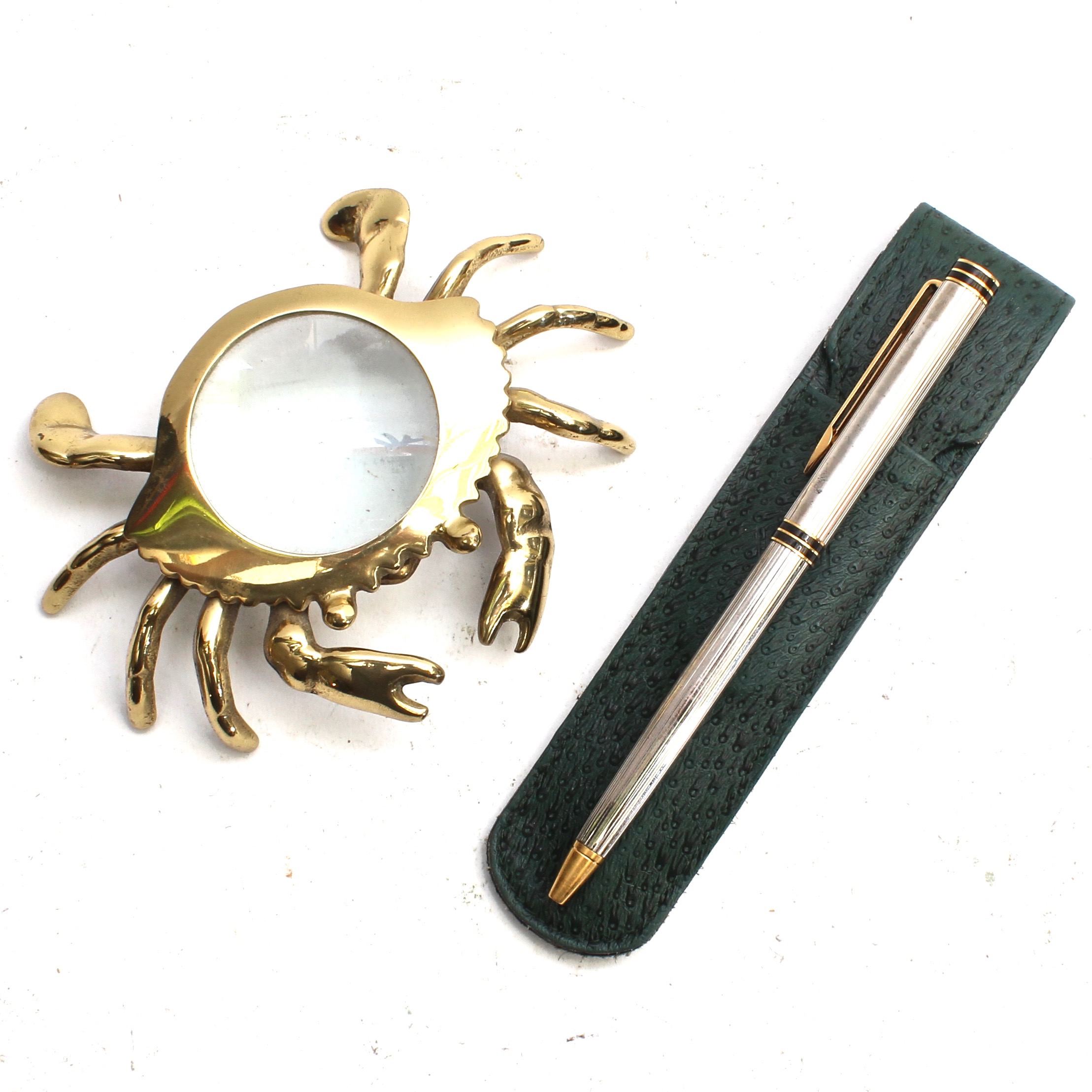 Waterman Ballpoint Pen and Brass Crab Magnifying Glass