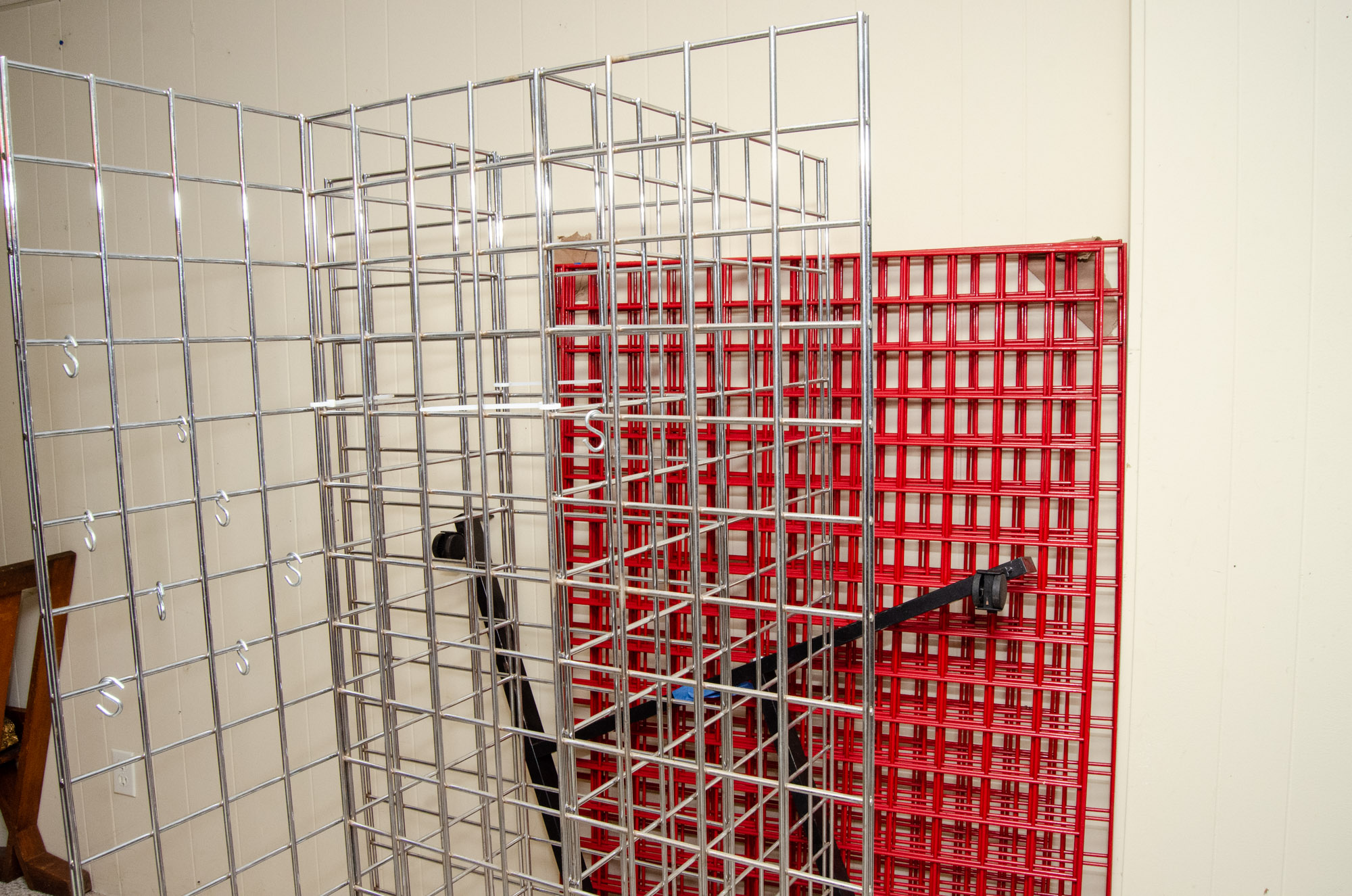 Three Metal Grid Free-Standing Display Racks