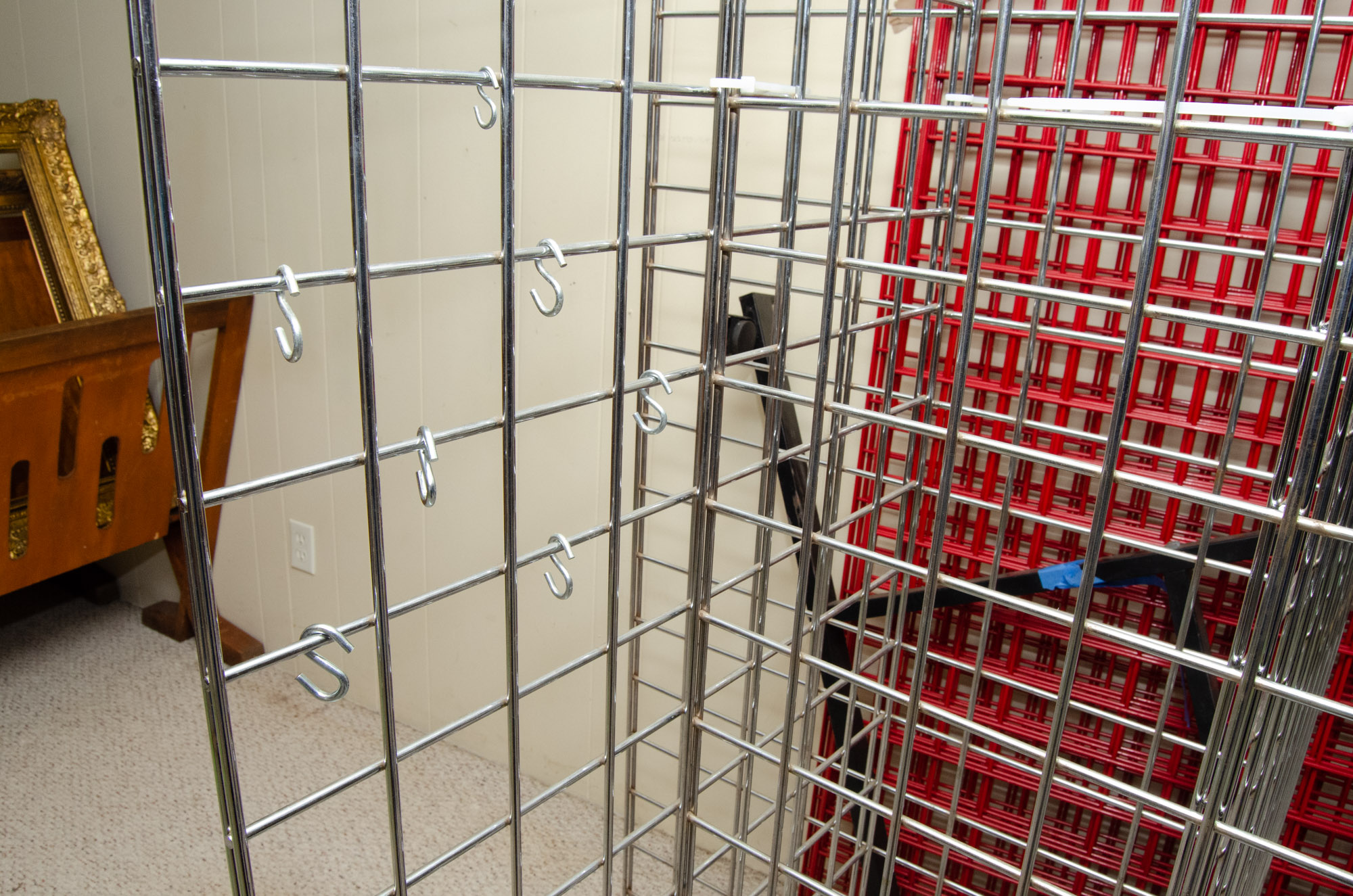 Three Metal Grid Free-Standing Display Racks