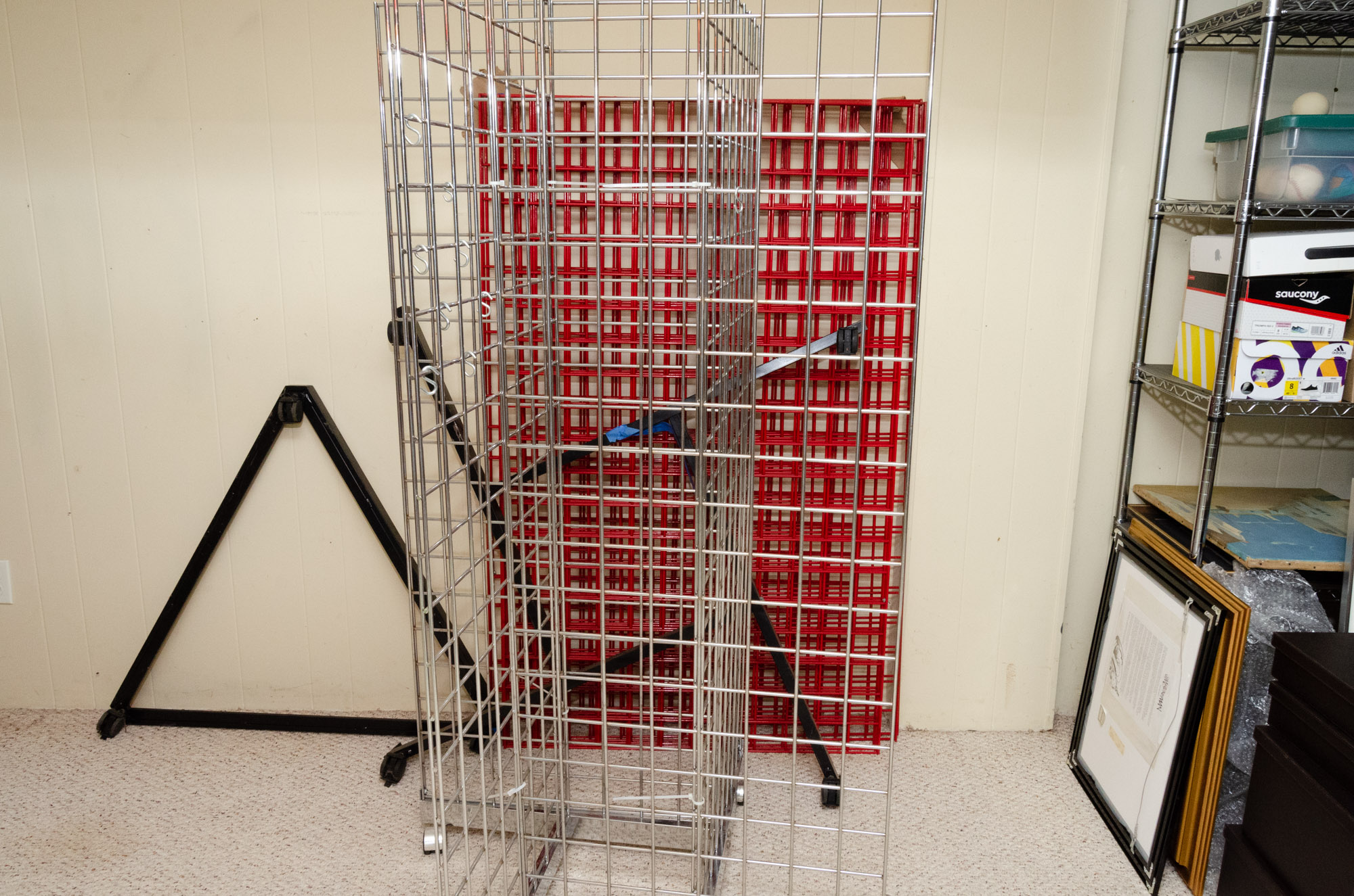 Three Metal Grid Free-Standing Display Racks