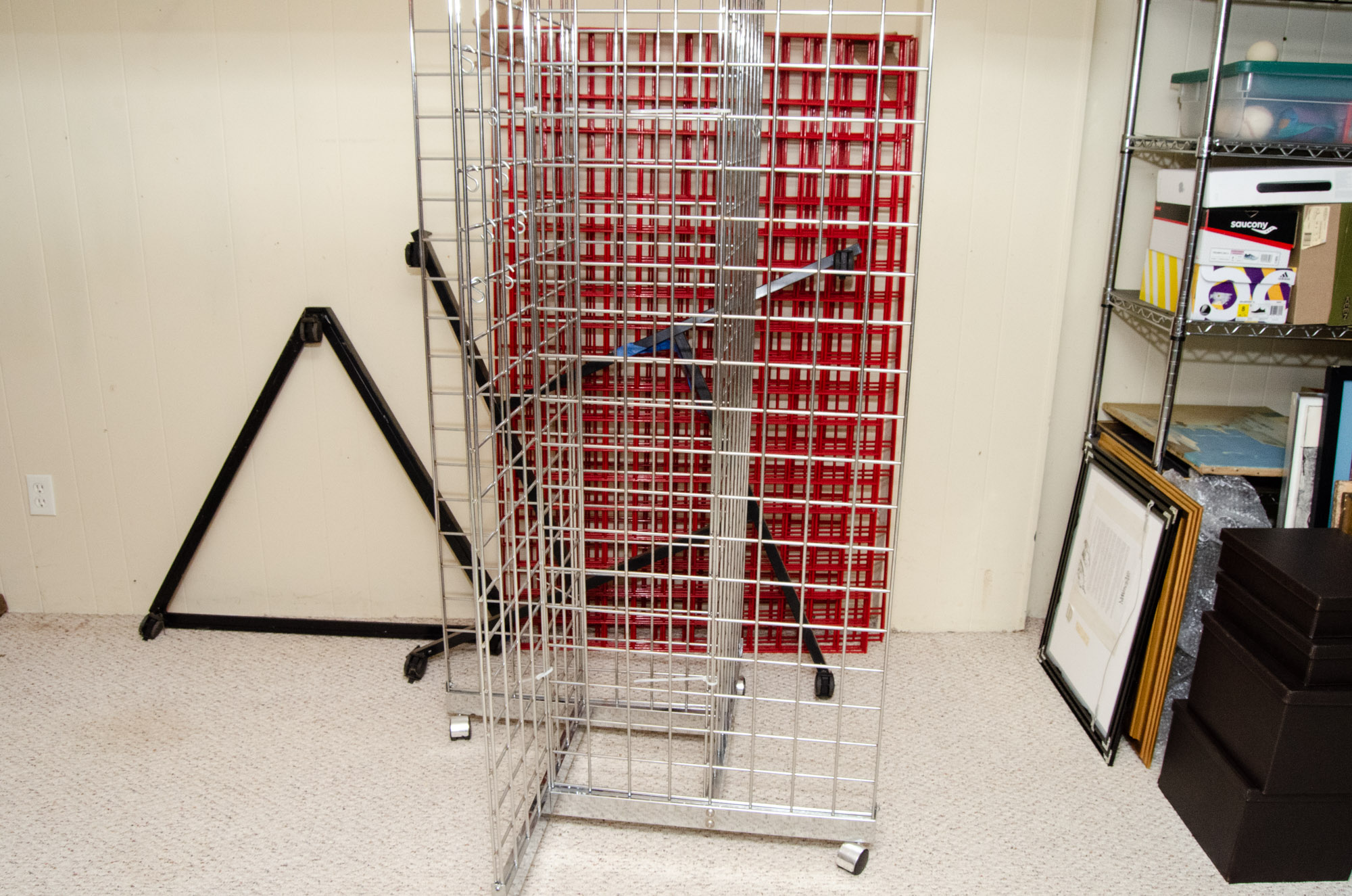 Three Metal Grid Free-Standing Display Racks