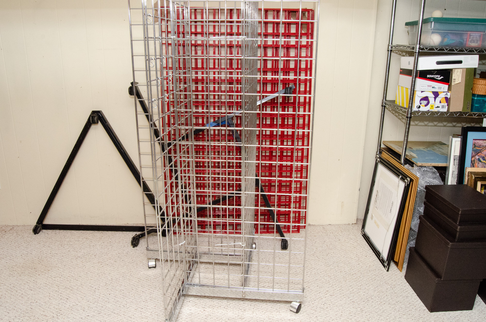 Three Metal Grid Free-Standing Display Racks