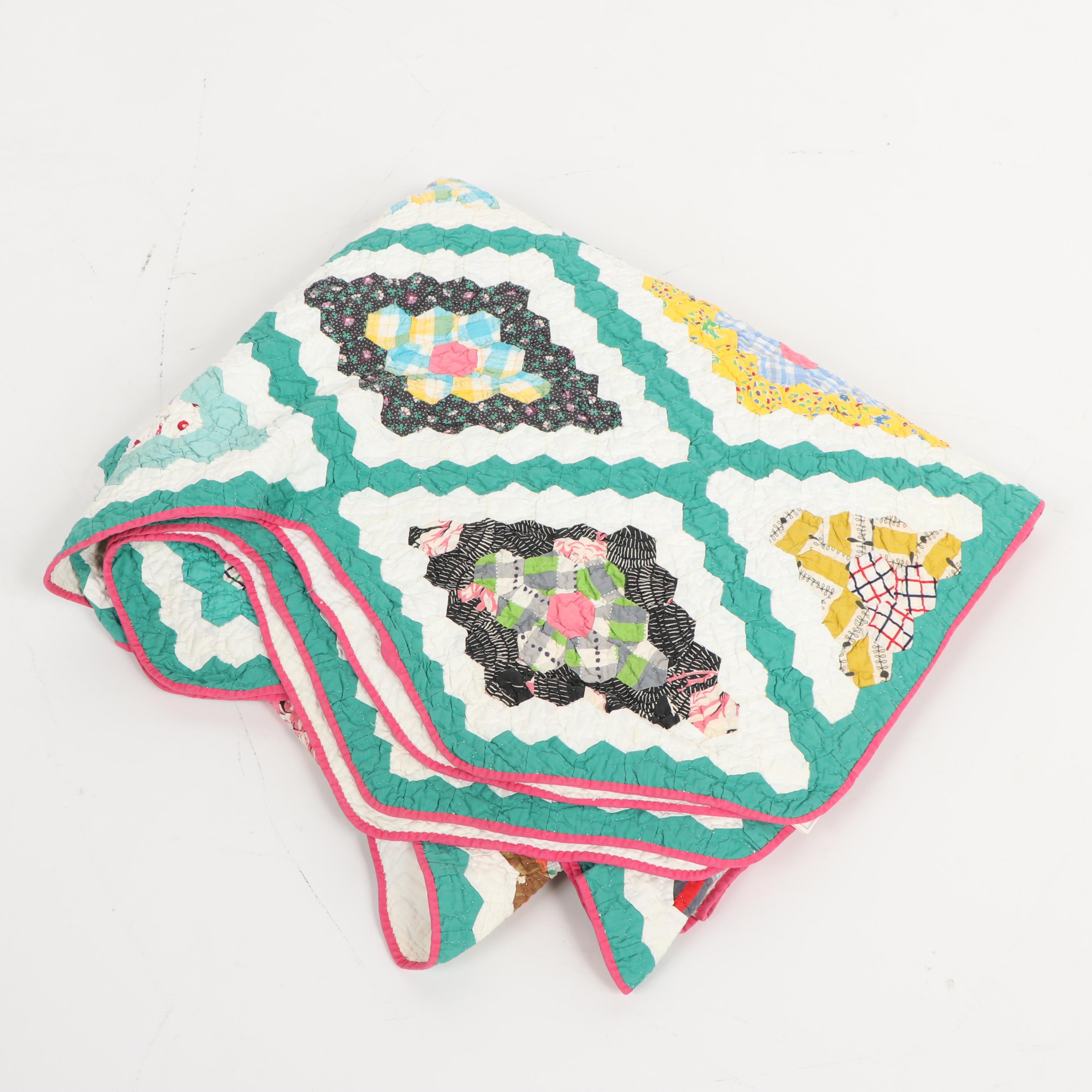 Handmade "Field of Diamonds" Quilt, Circa 1940's