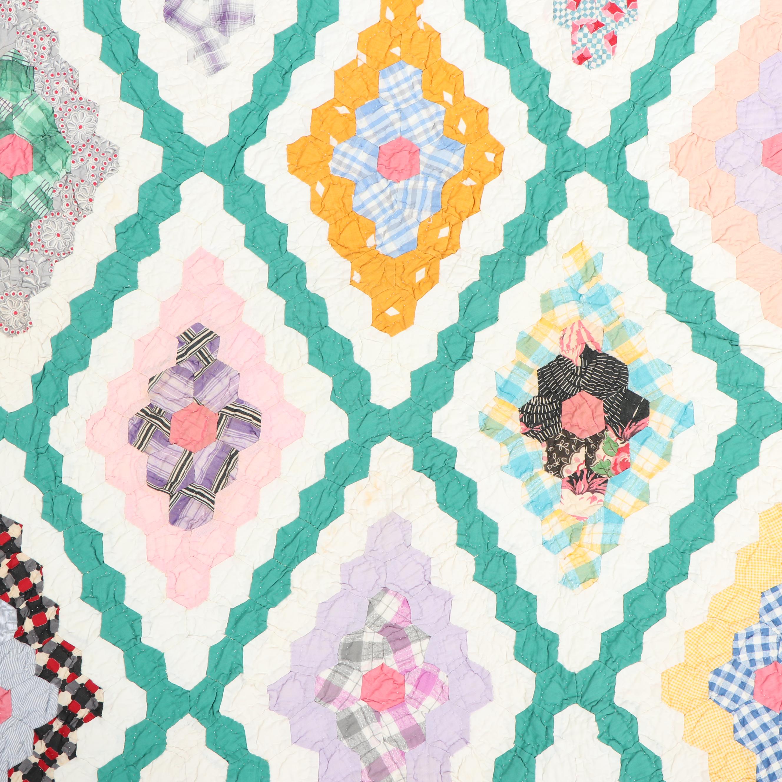 Handmade "Field of Diamonds" Quilt, Circa 1940's