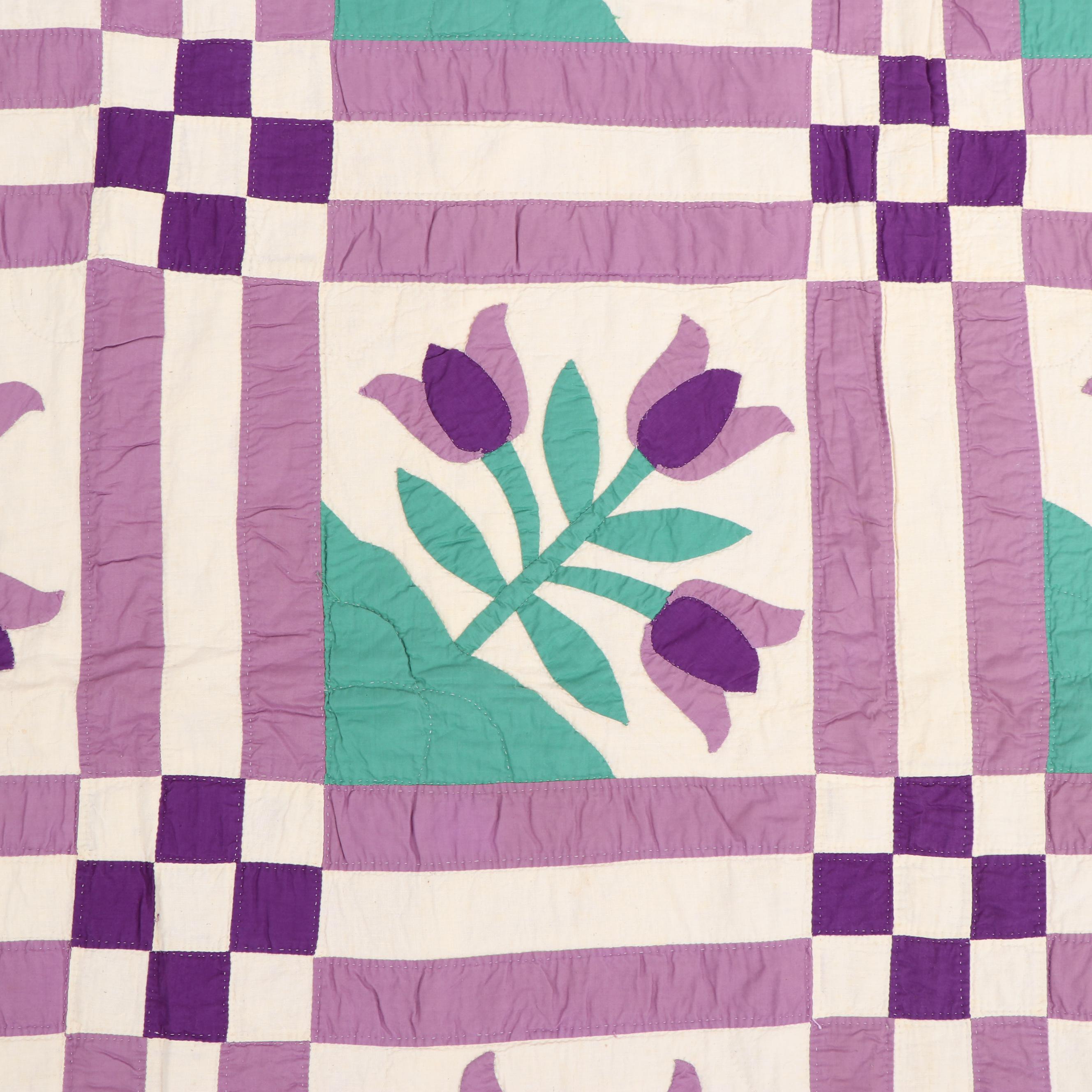 Handmade "Tulip" Applique Quilt