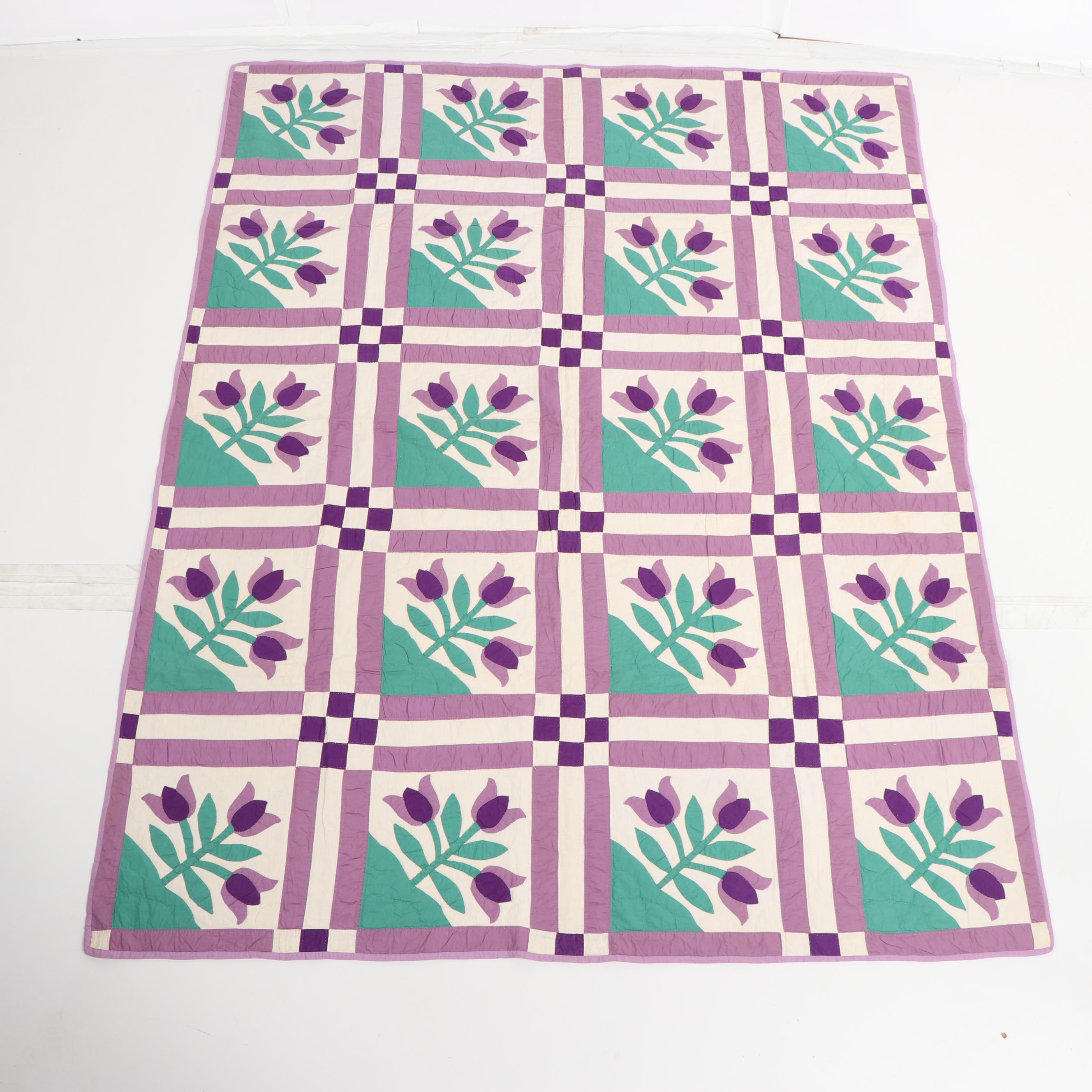 Handmade "Tulip" Applique Quilt