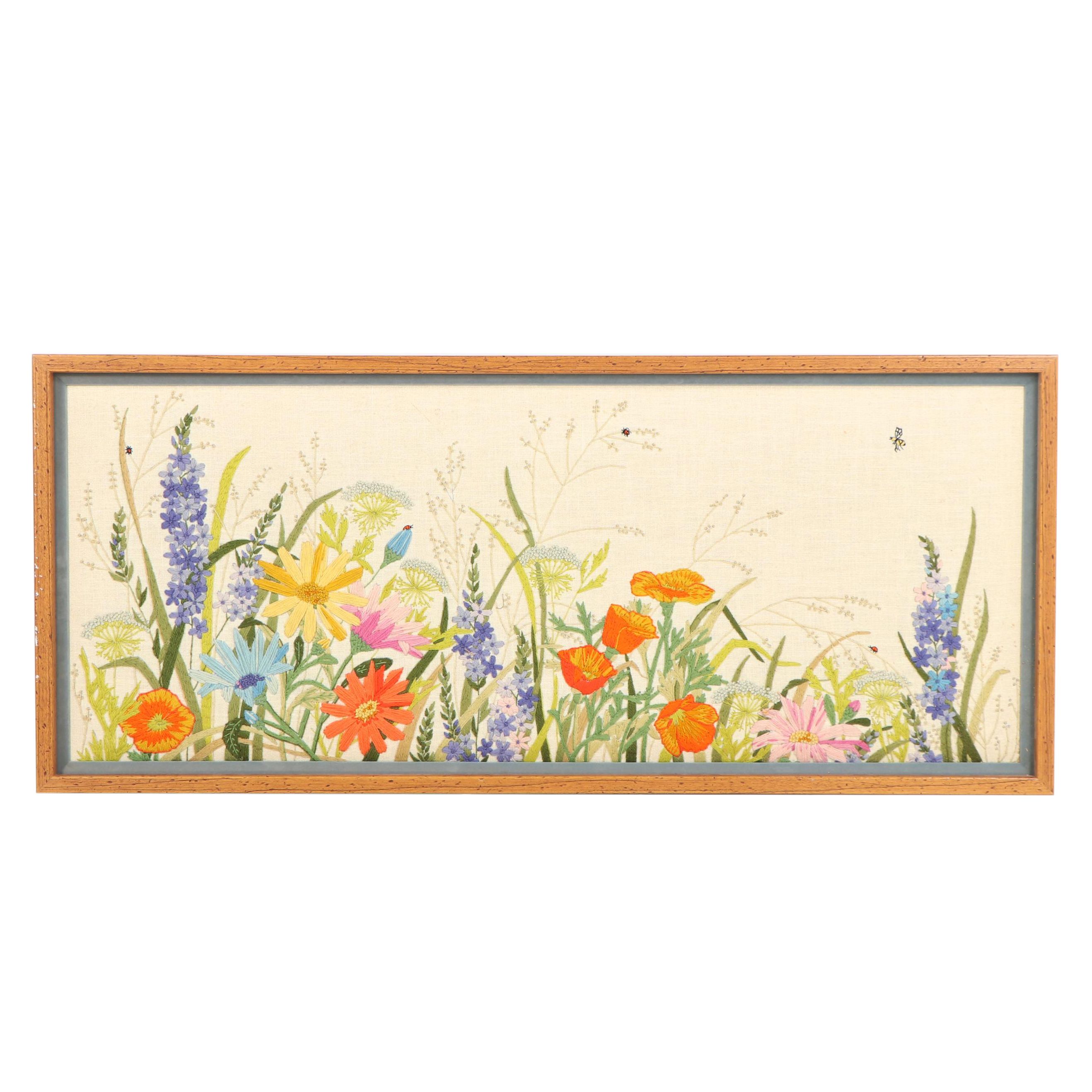 Crewel Floral Embroidery Wall Hanging