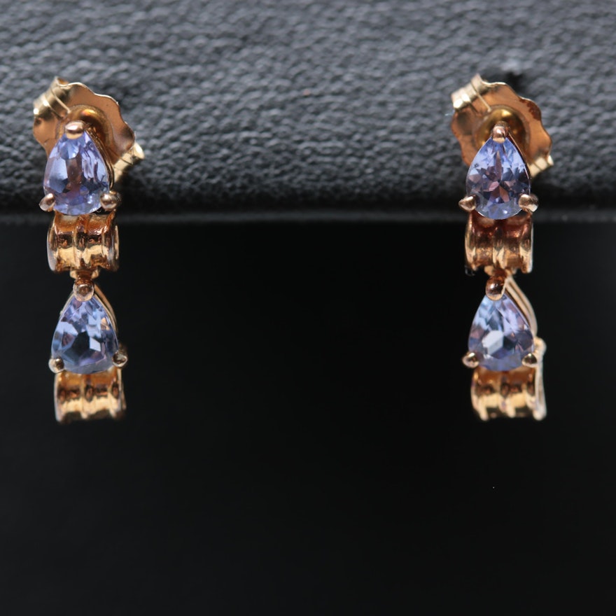 14K Yellow Gold Tanzanite Earrings