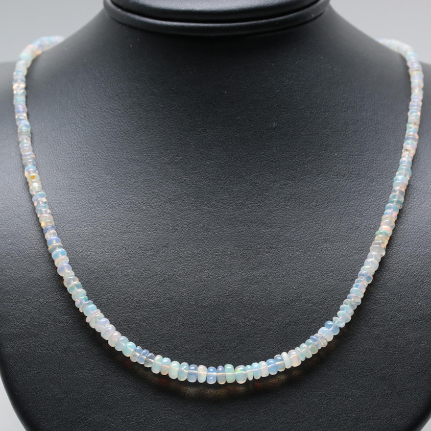 Silver Tone Single Strand Opal Necklace