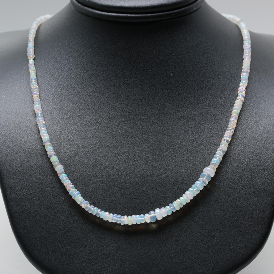 Silver Tone Opal Single Strand Necklace