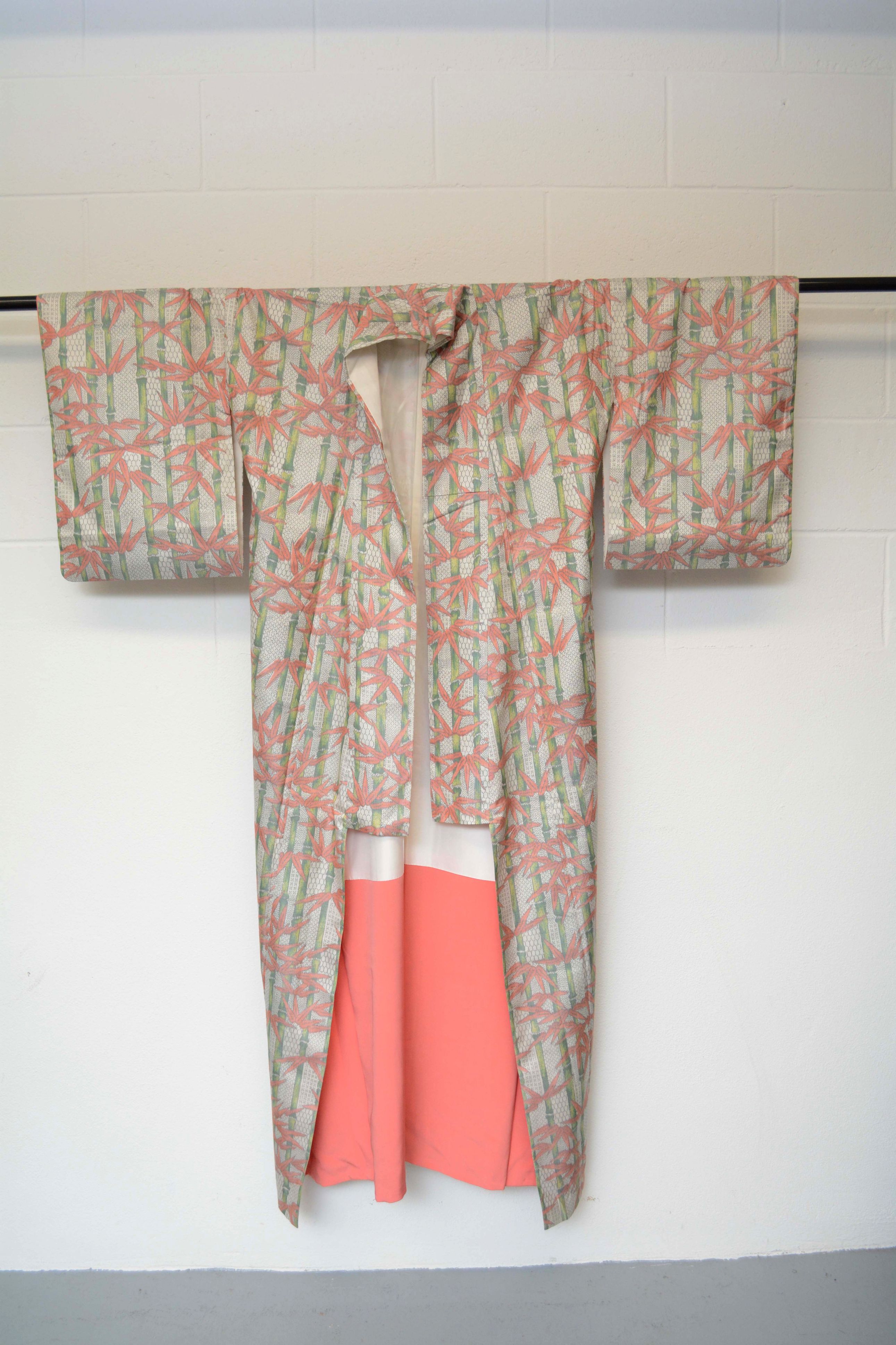Circa 1950 Vintage Handwoven Oshima Silk Kimono