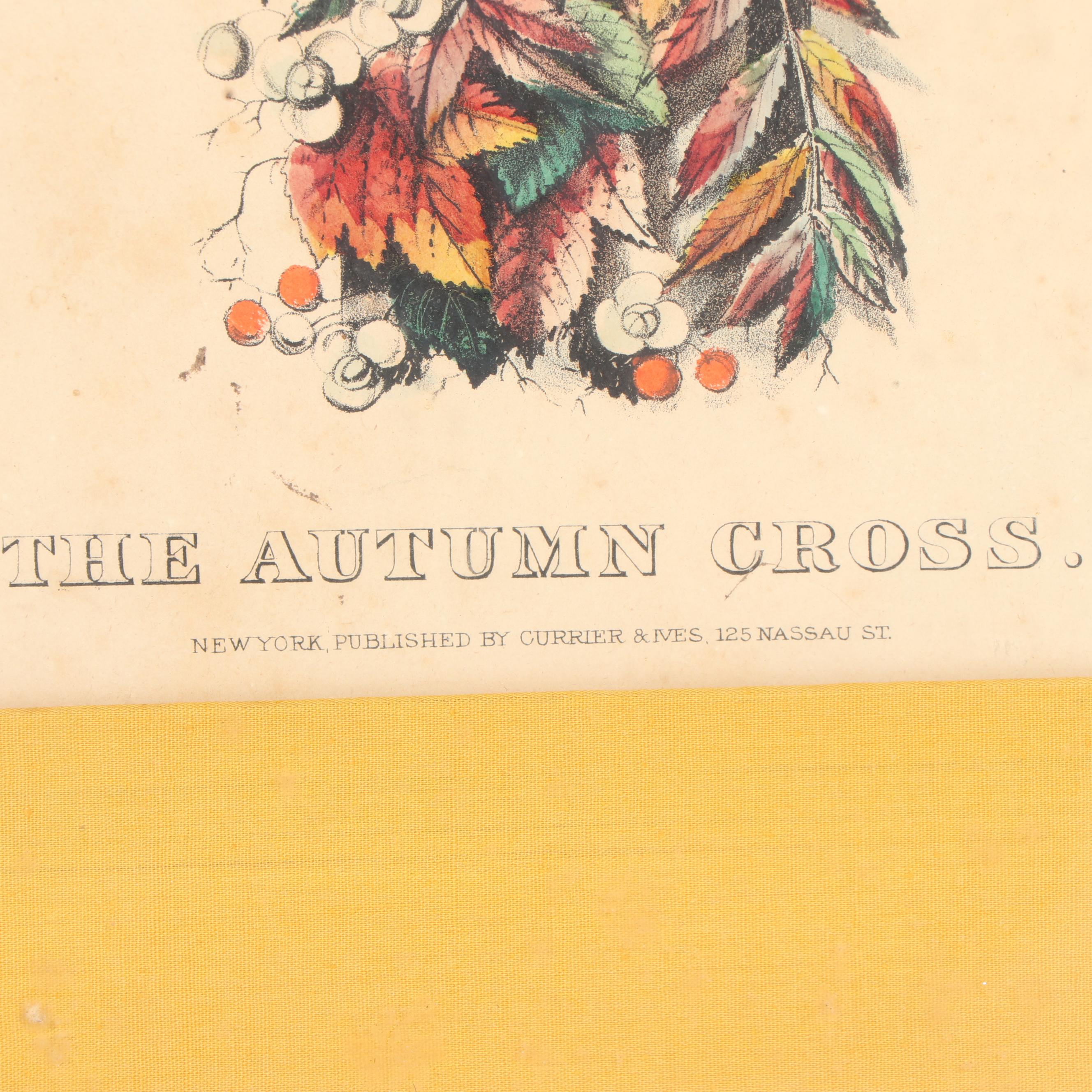 Currier and Ives Color Lithograph "The Autumn Cross"