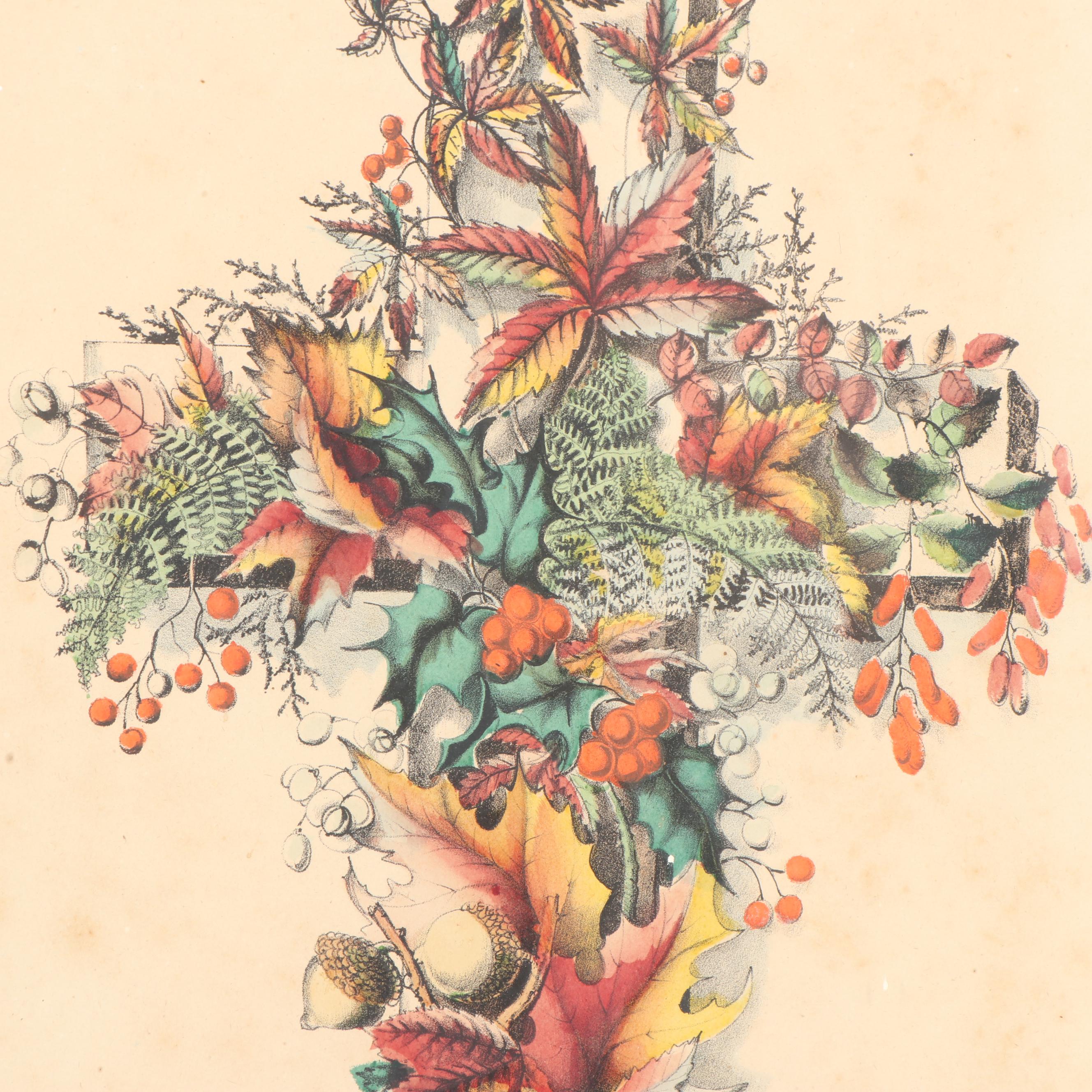 Currier and Ives Color Lithograph "The Autumn Cross"