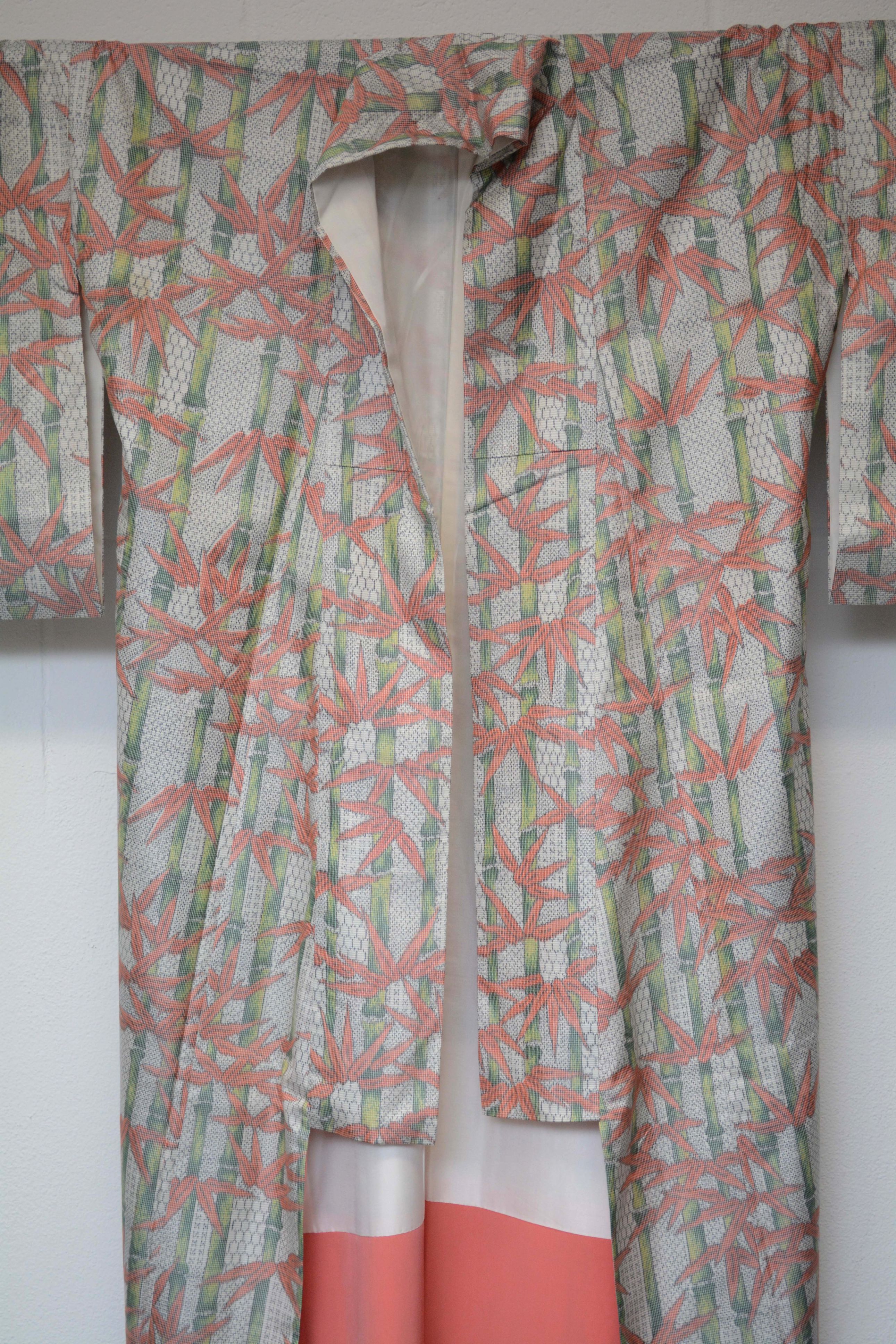 Circa 1950 Vintage Handwoven Oshima Silk Kimono