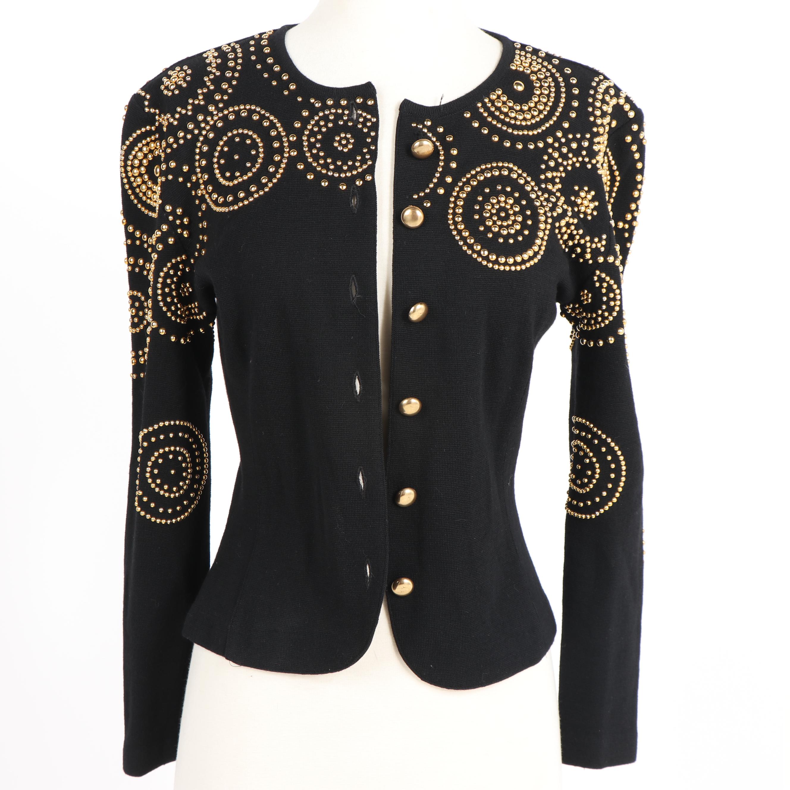 Women's Adrienne Vittadini Black Knit Cardigan with Gold Tone Beads