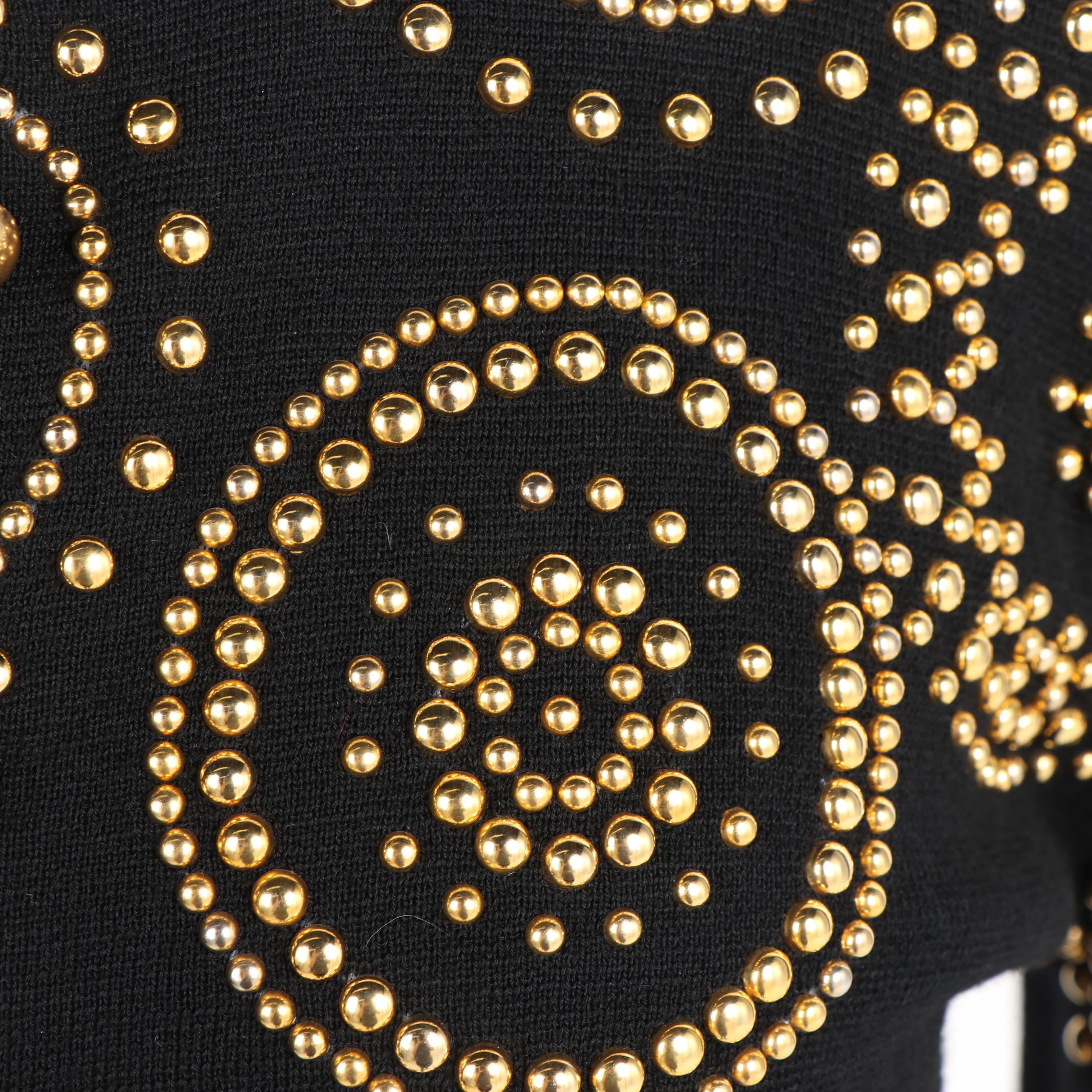 Women's Adrienne Vittadini Black Knit Cardigan with Gold Tone Beads