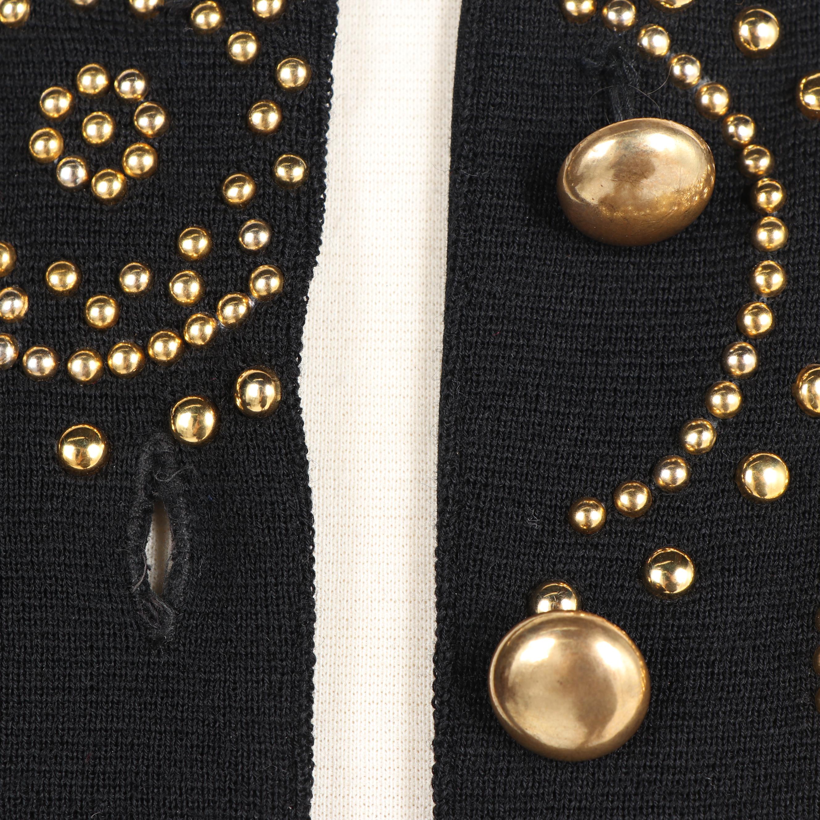 Women's Adrienne Vittadini Black Knit Cardigan with Gold Tone Beads