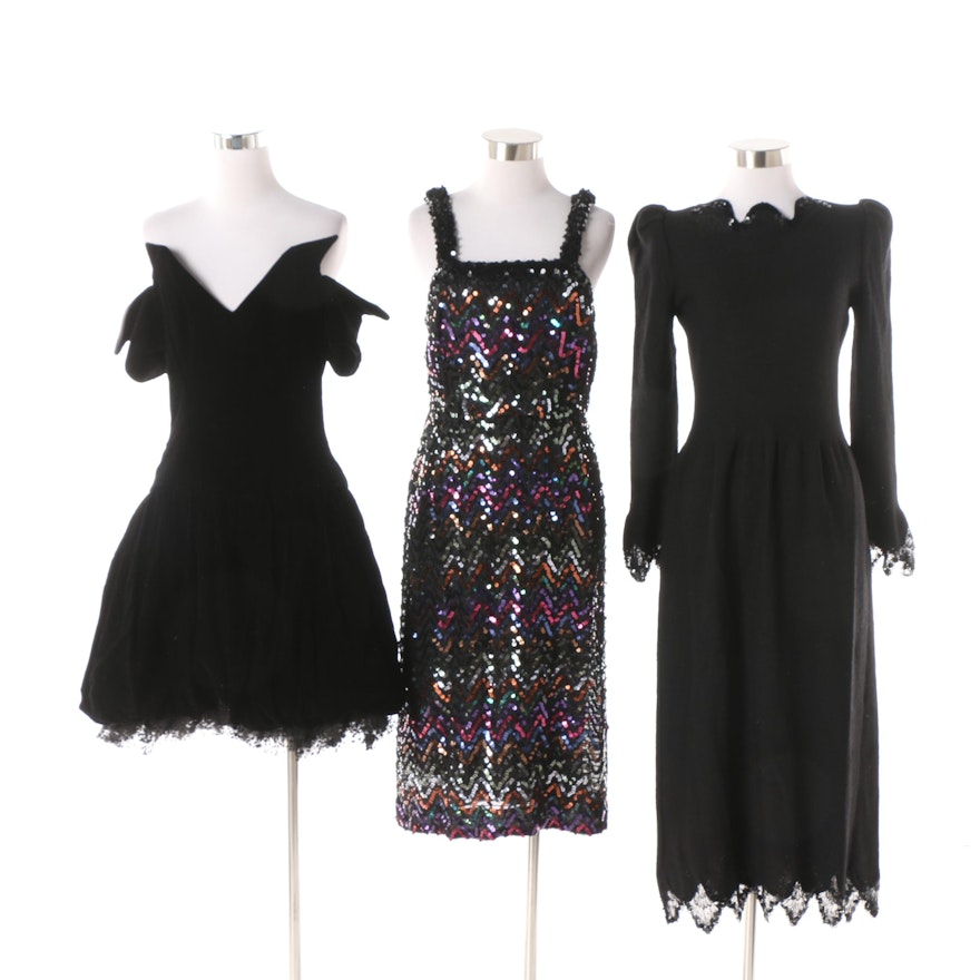 Circa 1980s Vintage Lilli Diamond Chevron Sequined and Other Evening Dresses