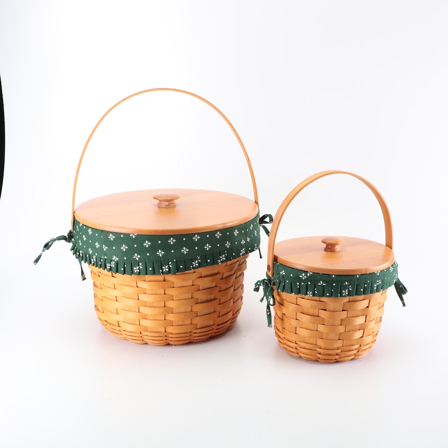 Longaberger Lidded Round Baskets with "Heritage Green" Liners, 2000