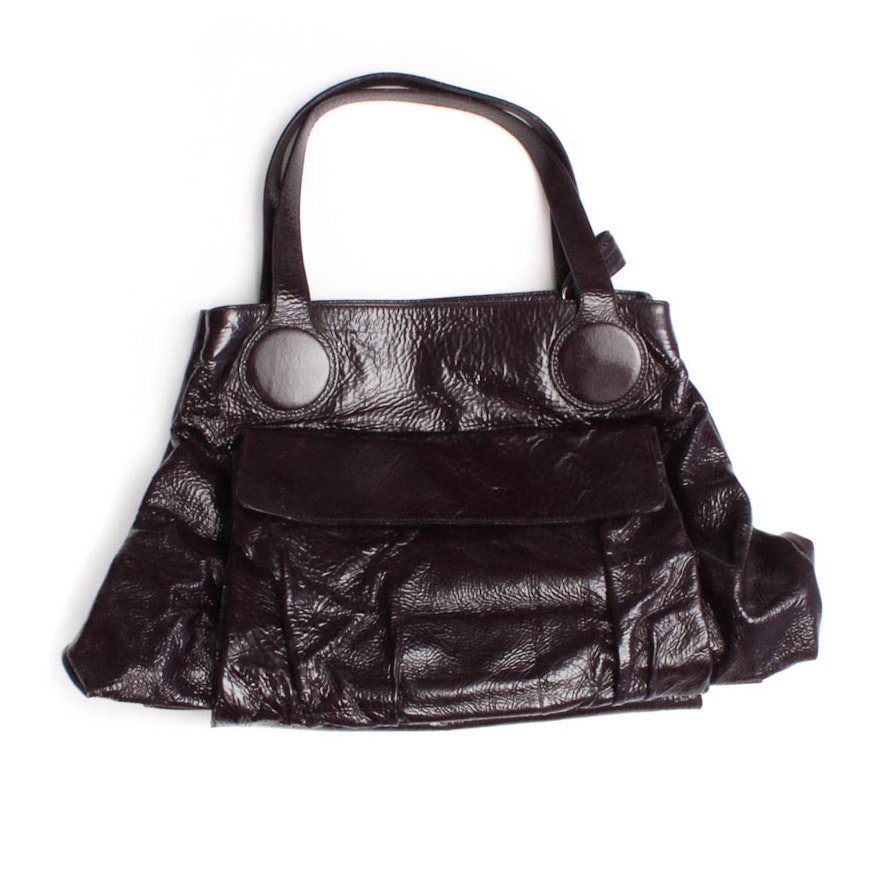 Goldenbleu "Caldwell" Convertible Crinkled Patent Leather Handbag in Plum