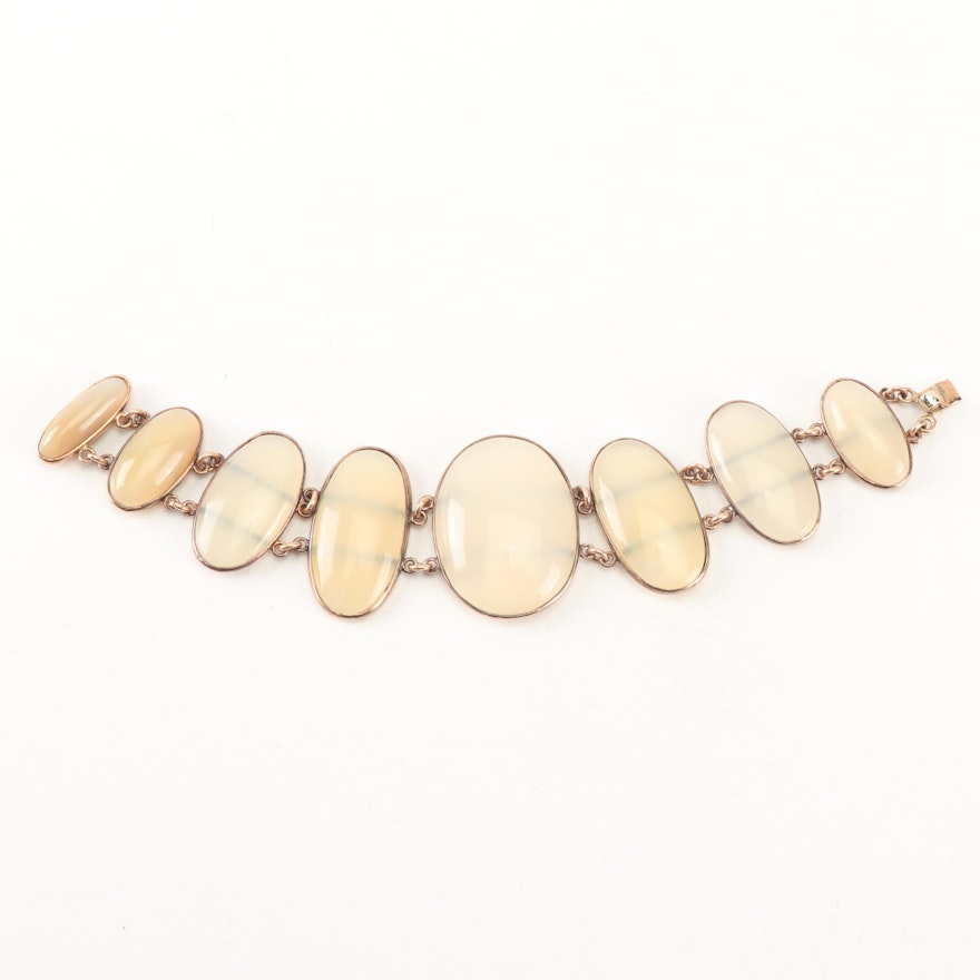 Victorian Gold Filled Chalcedony Bracelet with 14K Yellow Gold Clasp