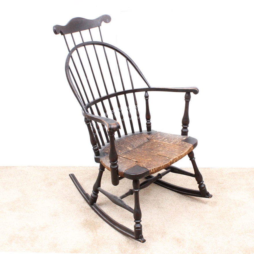 Antique High Back Windsor Rocking Chair