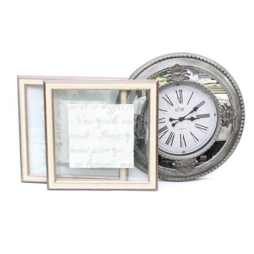 Framed Wall Art and Mirrored Wall Clock