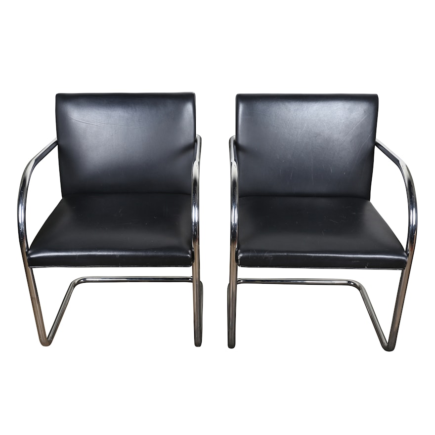 "Brno" Leather and Chrome Armchairs by Mies van der Rohe for Knoll, Late 20th C