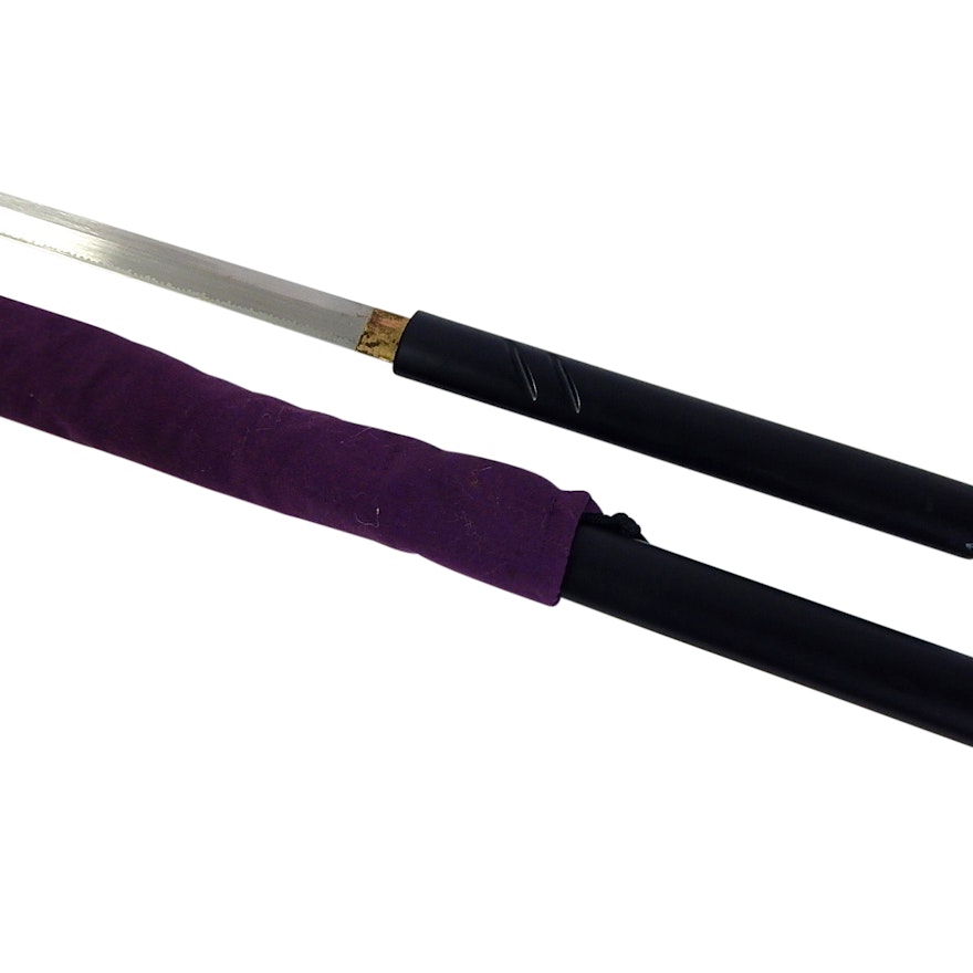 Japanese Style Sword with Sheath and Purple Cloth Cover