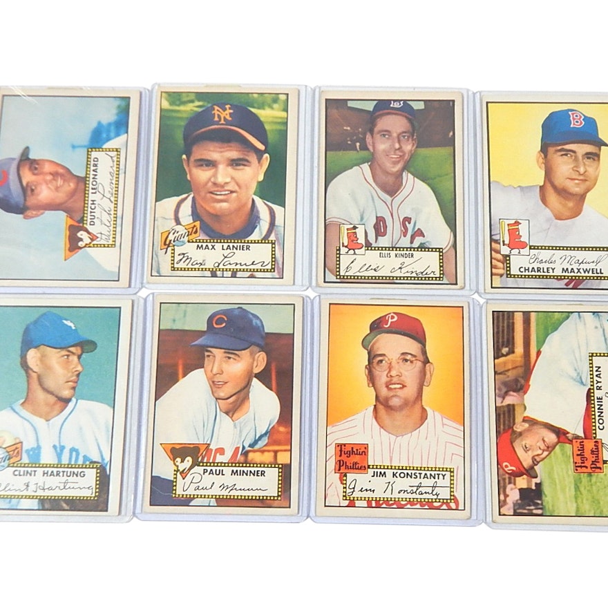 1952 Topps Baseball Cards with Lanier, Maxwell, Ryan - 8 Count