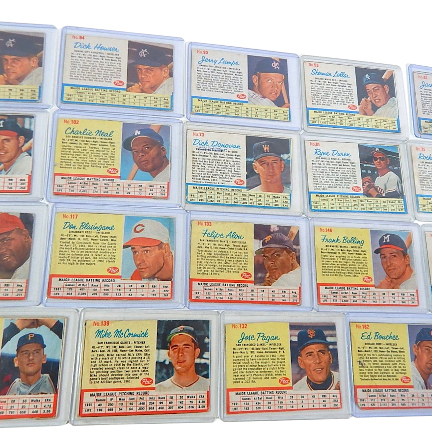 1962 Post Baseball Cards - 19 Count Lot - Houser, Bridges, Law