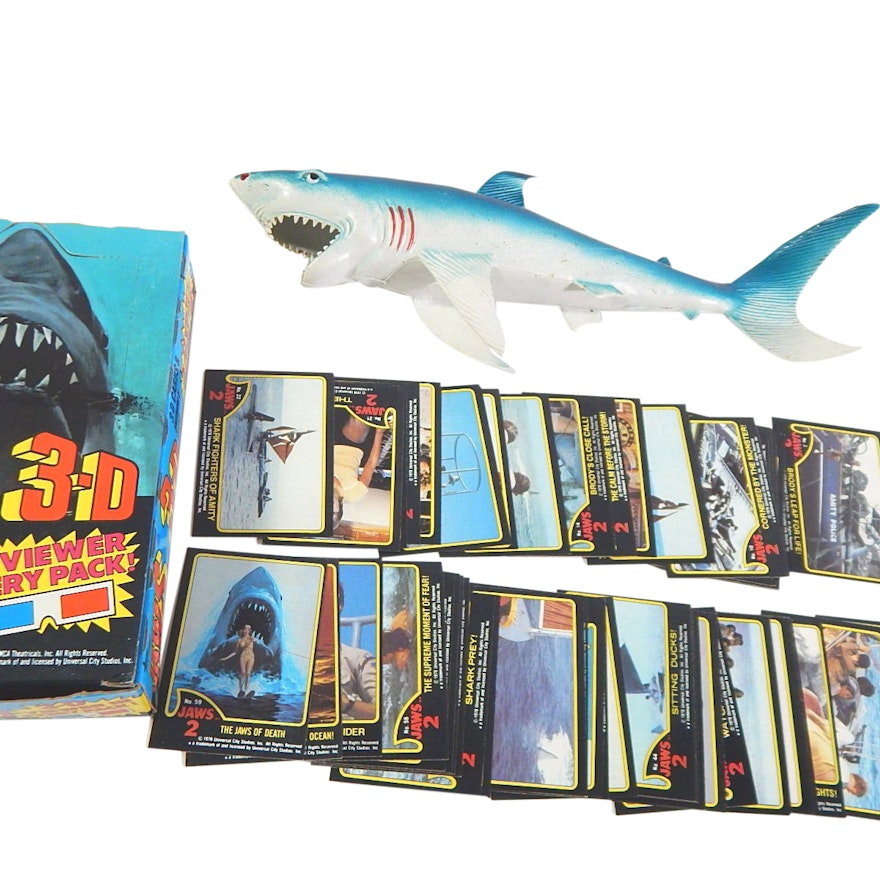 1978 "Jaws" Trading Card Set, Unopened Box 1983 "Jaws" 3D Cards, Toy Shark