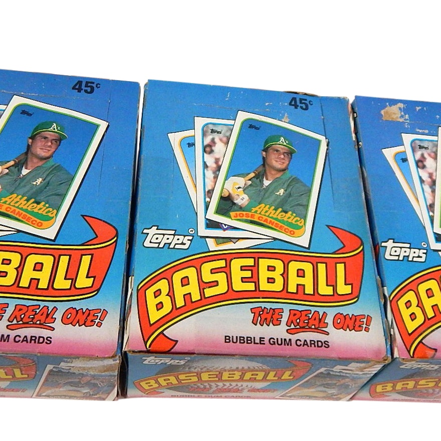 Three Unopened 1989 Topps Baseball Wax Pack Boxes