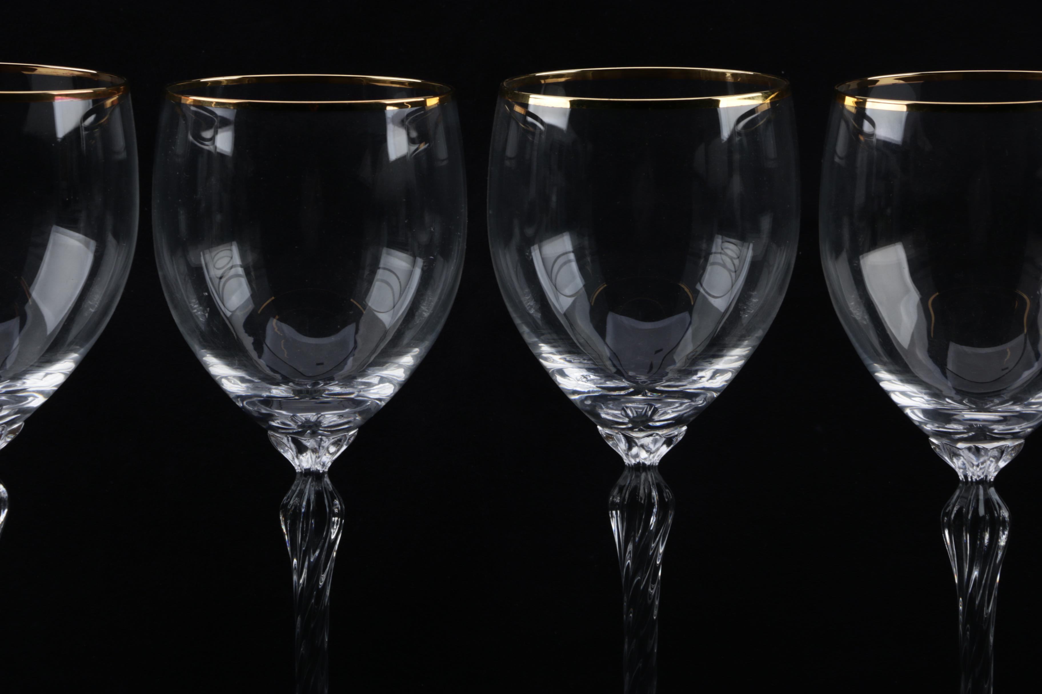 Lenox "Monroe" Crystal Iced Tea Glasses and Water Goblets with Gold Rims