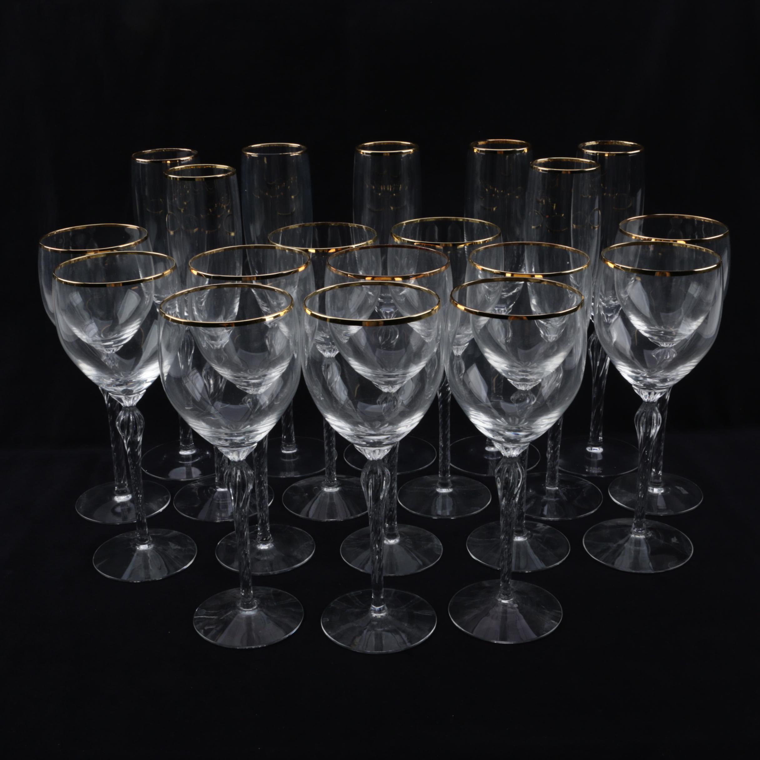 Lenox "Monroe" Crystal White Wine Glasses and Champagne Flutes with Gold Rims