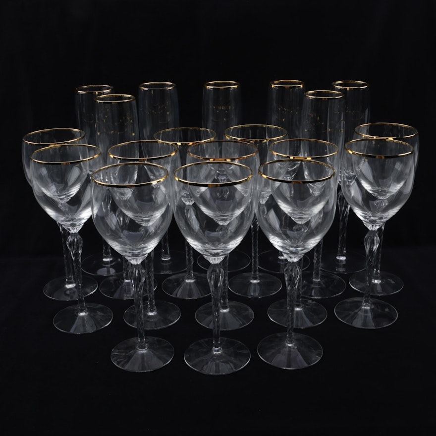 Lenox "Monroe" Crystal White Wine Glasses and Champagne Flutes with Gold Rims