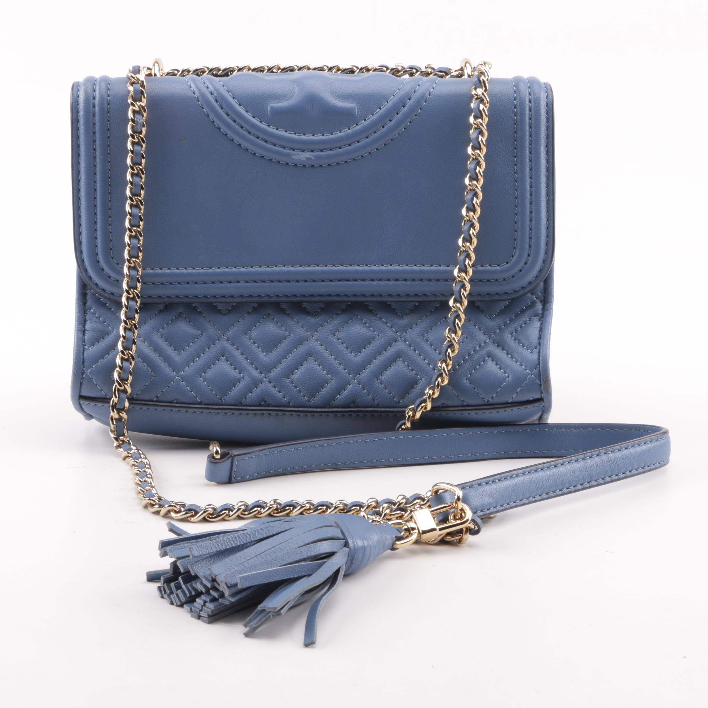 Tory Burch Fleming Blue Quilted Leather Crossbody Bag