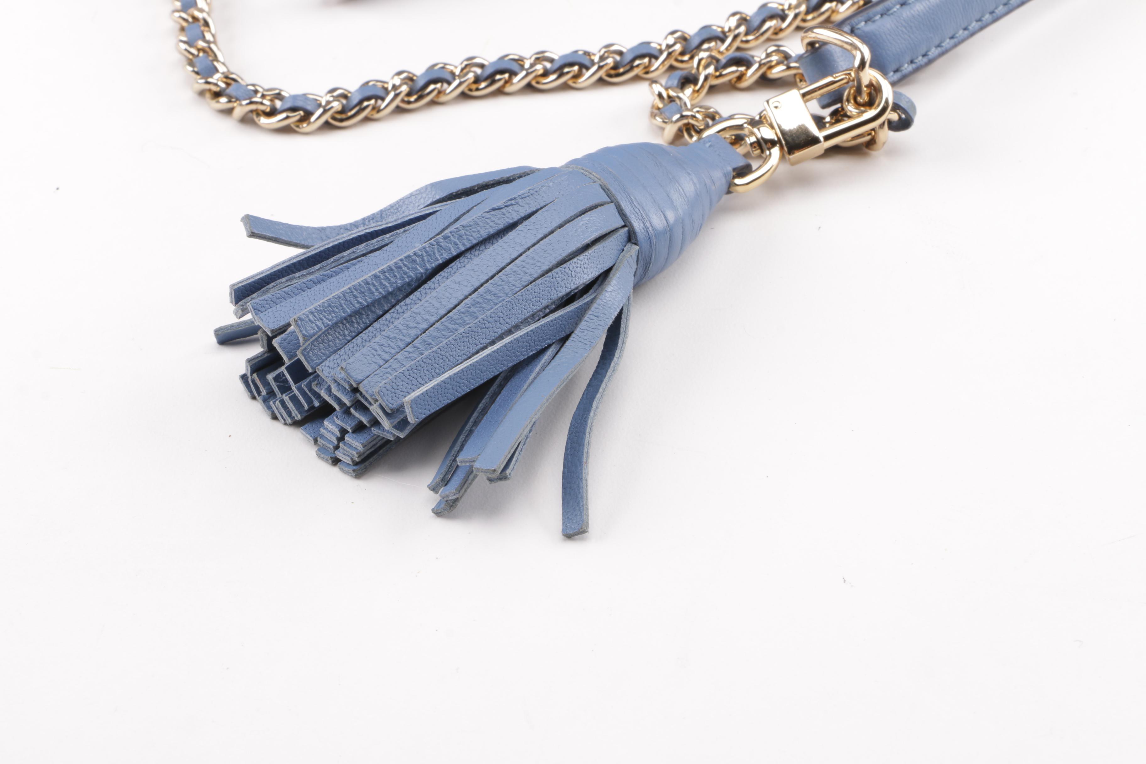 Tory Burch Fleming Blue Quilted Leather Crossbody Bag