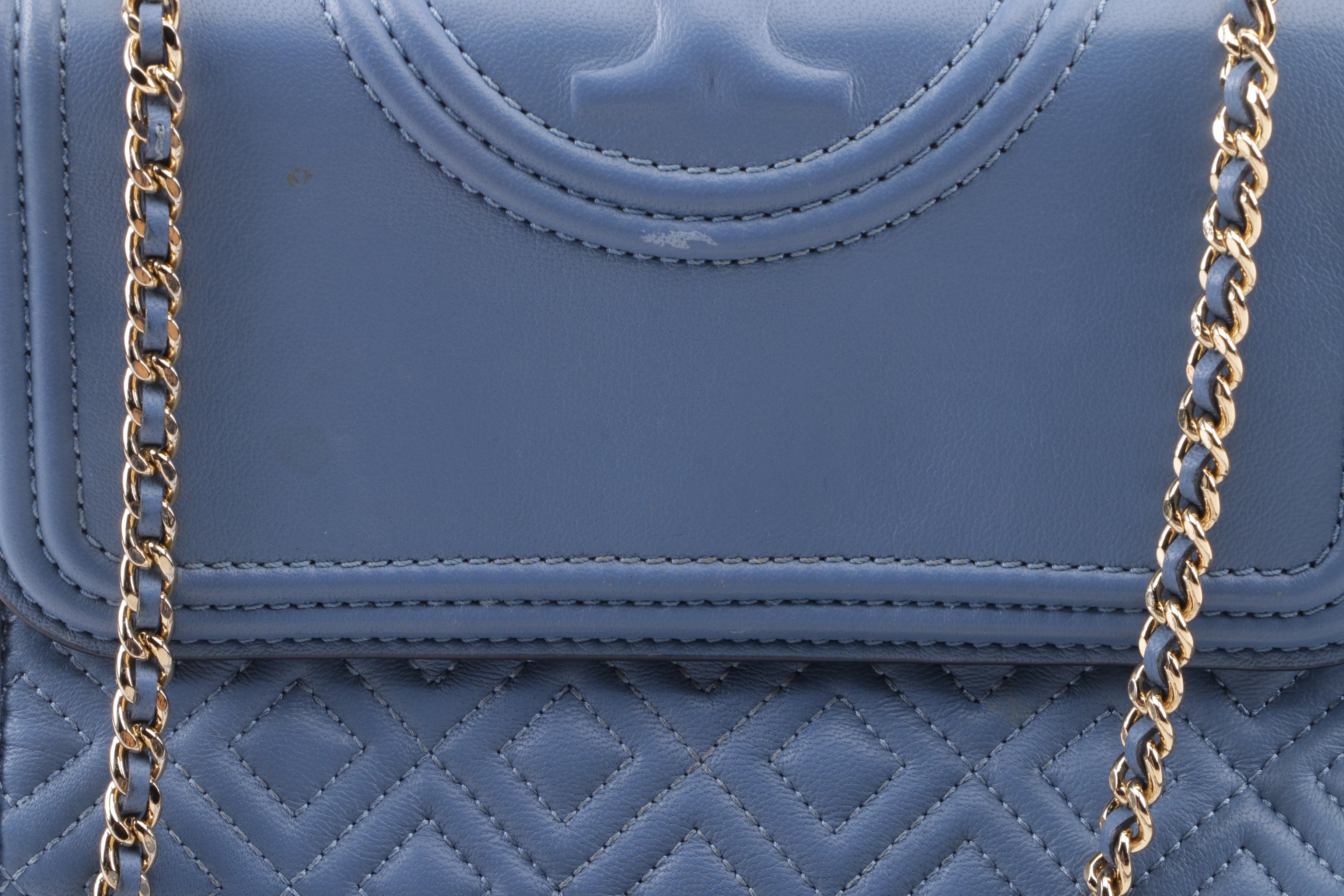 Tory Burch Fleming Blue Quilted Leather Crossbody Bag